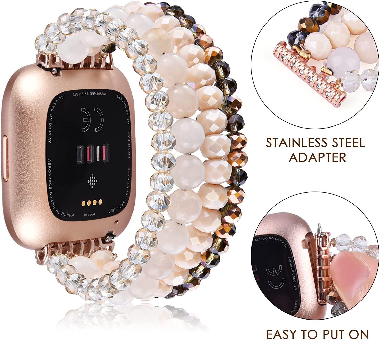 CAGOS Compatible with Women, Bands 2 Watch Handmade for (Pink/Copper) Fitbit Wristband CAGOS Fitbit Straps Lite Versa/Versa for Beaded Replacement Bracelet Versa