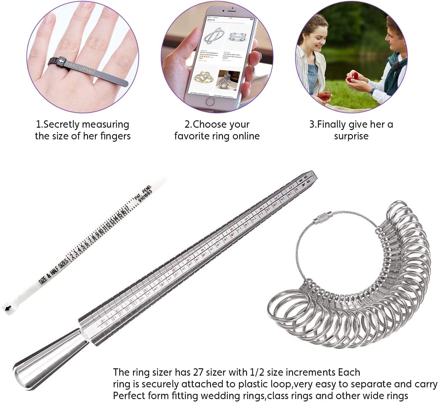 Ring Sizer Measuring Tool, Aluminum Ring Mandrel, 27 Pcs Metal