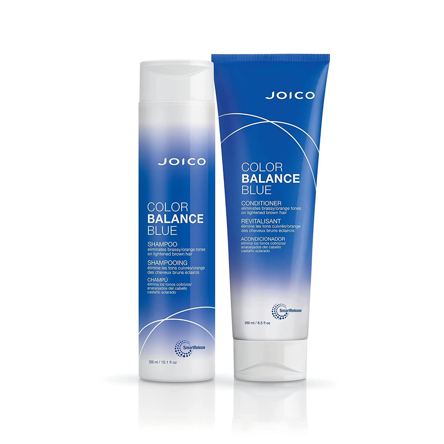 Joico Color Balance Blue Shampoo & Conditioner| For Lightened Brown Hair |  Eliminate Brassy Orange Tones | Boost Color Vibrancy | Protect Against UV