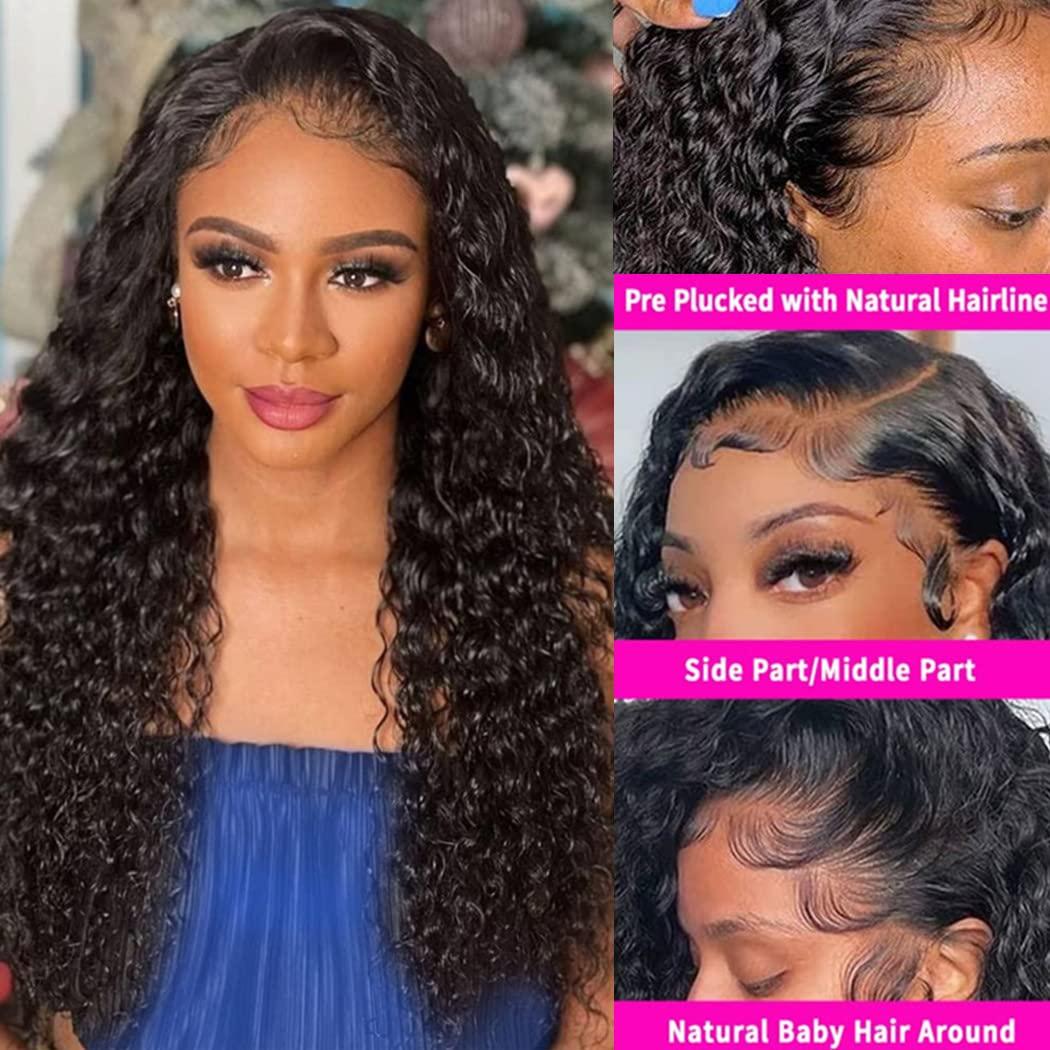 Transparent Lace Water Wave 13 X 4 Lace Front Wig Real Human Hair Lace  Frontal Closure Wig With Baby Hair Pre Plucked Natural Hairline Wig Natural  Black Color