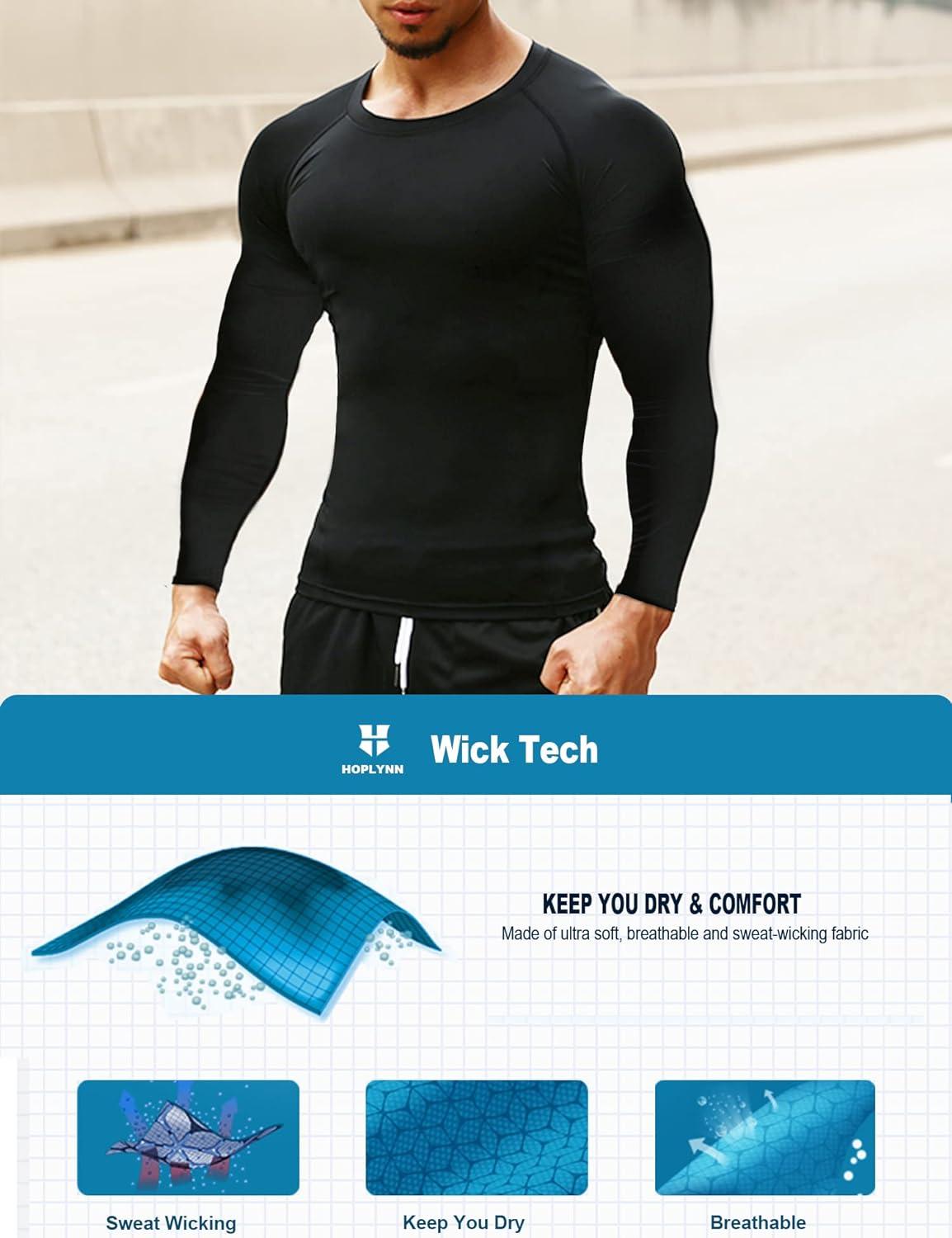HOPLYNN 5 Pack Compression Shirts Men Long Sleeve Athletic Cold Weather  Baselayer Undershirt Gear Tshirt for Sports Workout 2 Black 1 White 1 Blue  1gray Large