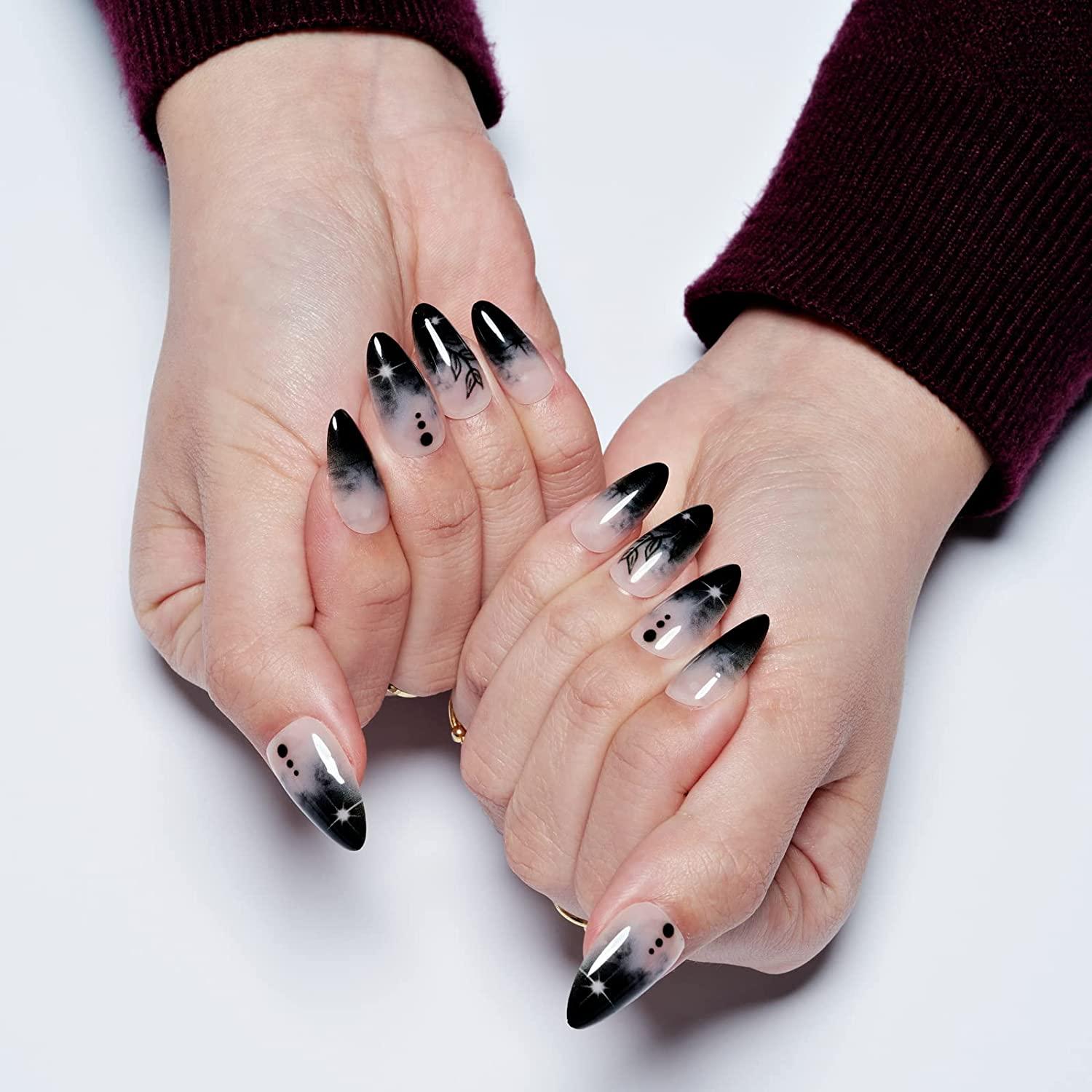 oval black acrylic nails