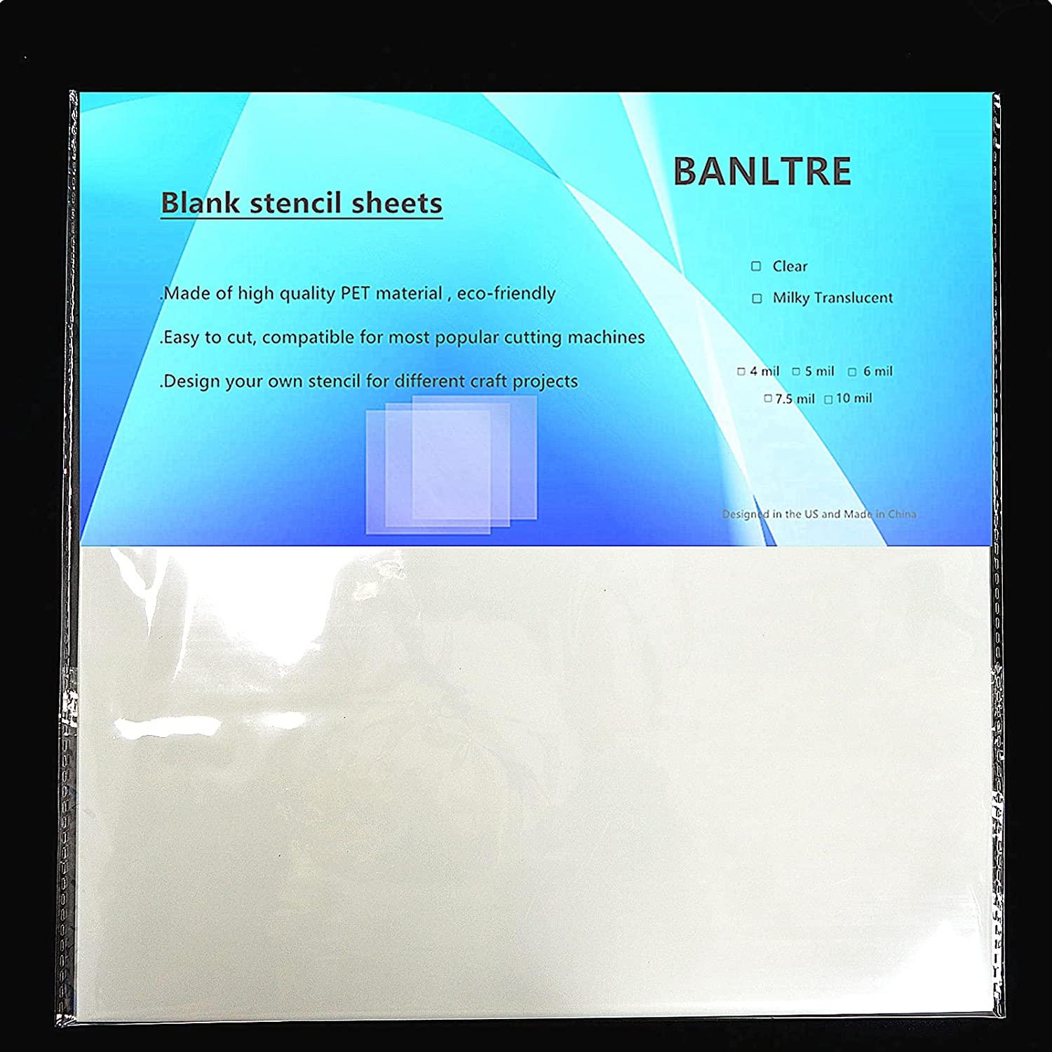 BANLTRE 10 Sheets 10 mil Mylar Sheet 12 x 12 inch Milky Translucent PET  Blank Stencil Making Sheet for Cricut, Laser Cutting, Gyro-Cut Tool  Template Material (10 mil)