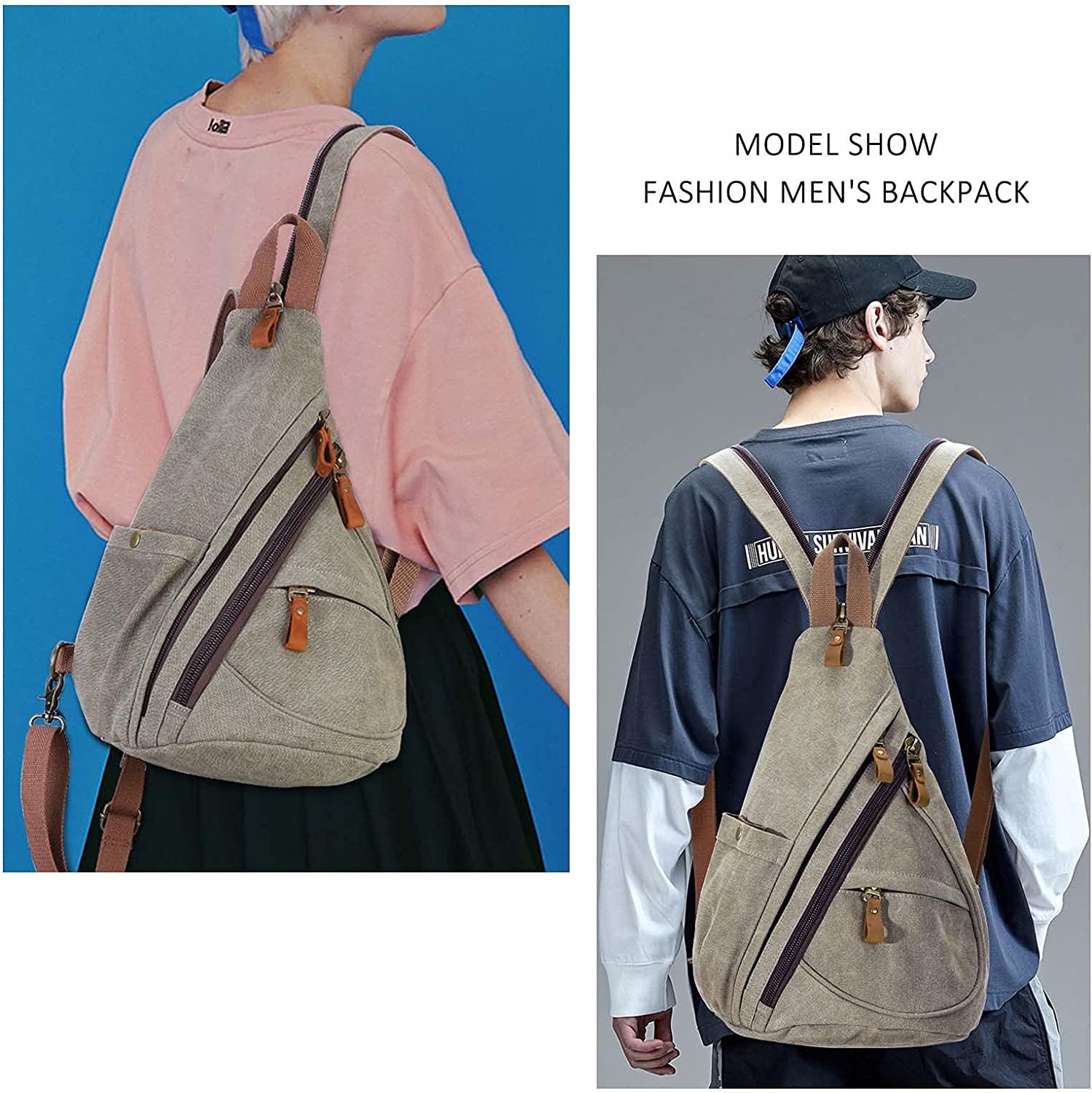 Canvas Sling Bag, Large Canvas Chest Bag Sling Chest shoulder Bag Crossbody  Sling Backpack for Men Women