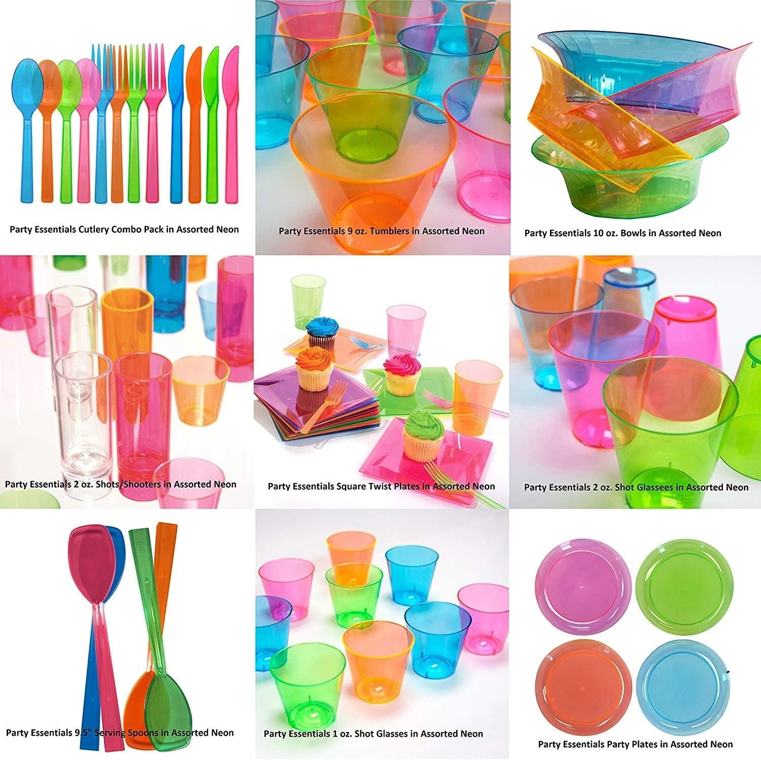 16 Ounce Colorful Reusable Plastic Party Cups, Neon Birthday