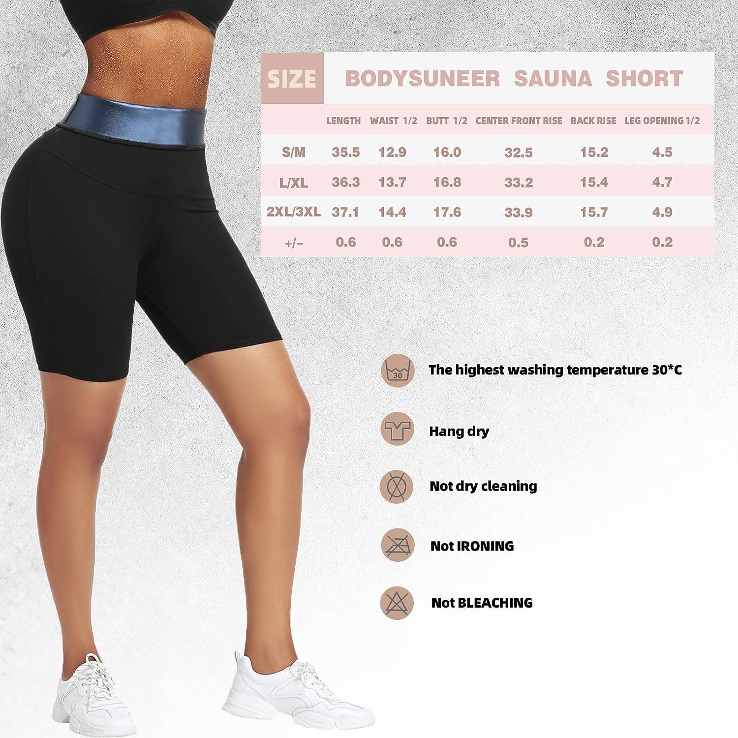 BODYSUNER Sauna Sweat Shorts Thermos Pants Compression Workout Gym Exercise  Waist Trainer Body Shaper Thighs Tummy Control Dark Blue L/XL