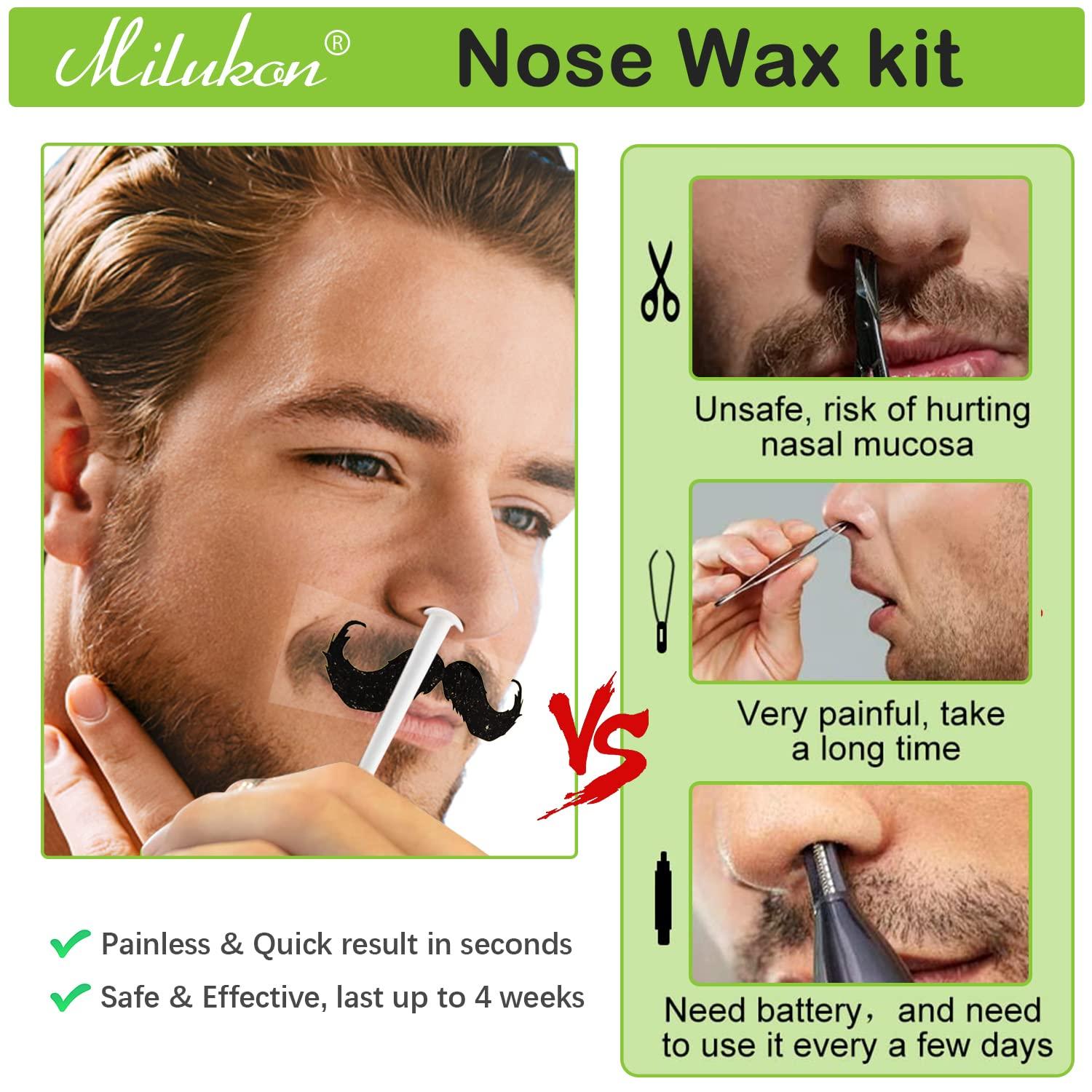 Nose Wax Kit for Men Women, Nose Hair Removal Ear Hair Waxing Kit Eyebrows  Lips Facial Nose Hair Remover Wax, 50g Hard Wax Beads 20 Applicators 10  Paper Cups Full Set Nose