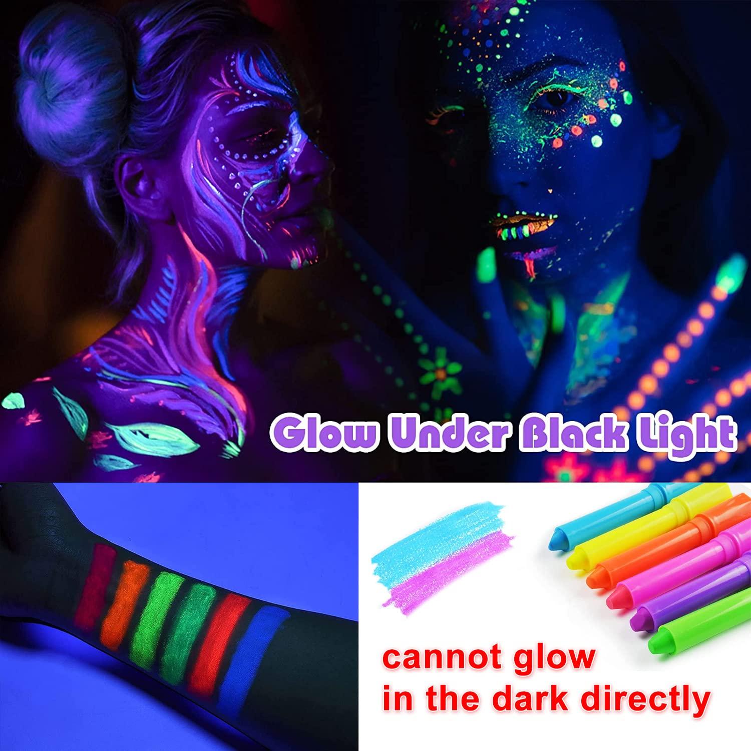 12 Pack Glow in The Dark Paint, Glow in The Dark Face Body Paint Glow  Sticks Makeup Face Painting Kits for Kids Adult, Neon Face Paint Crayons  for Halloween and Parties (6 Colors)