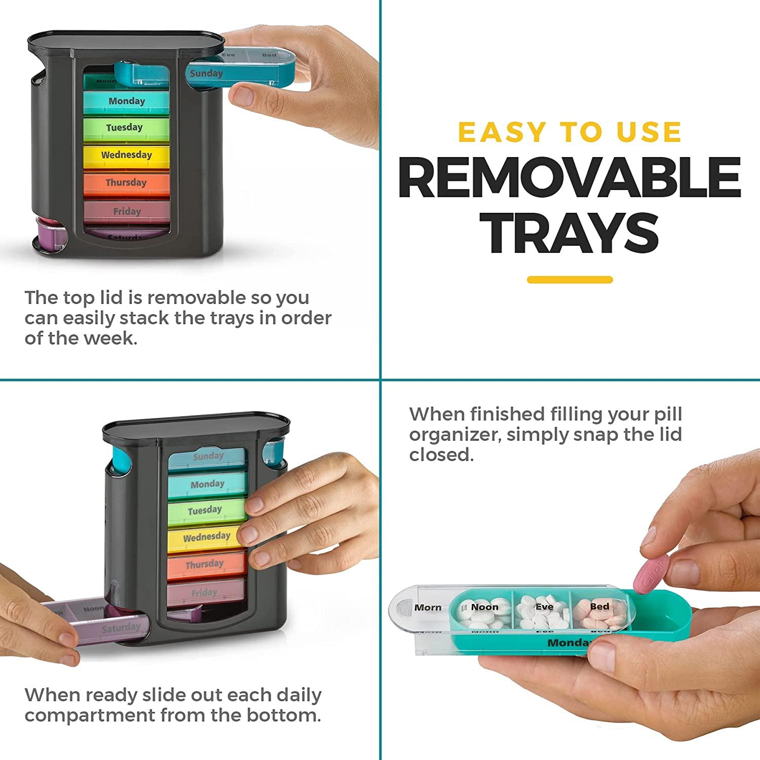 MEDca Weekly Pill Organizer, Four Times-a-Day, 1 Dispenser with Stackable  AM/PM Compartments