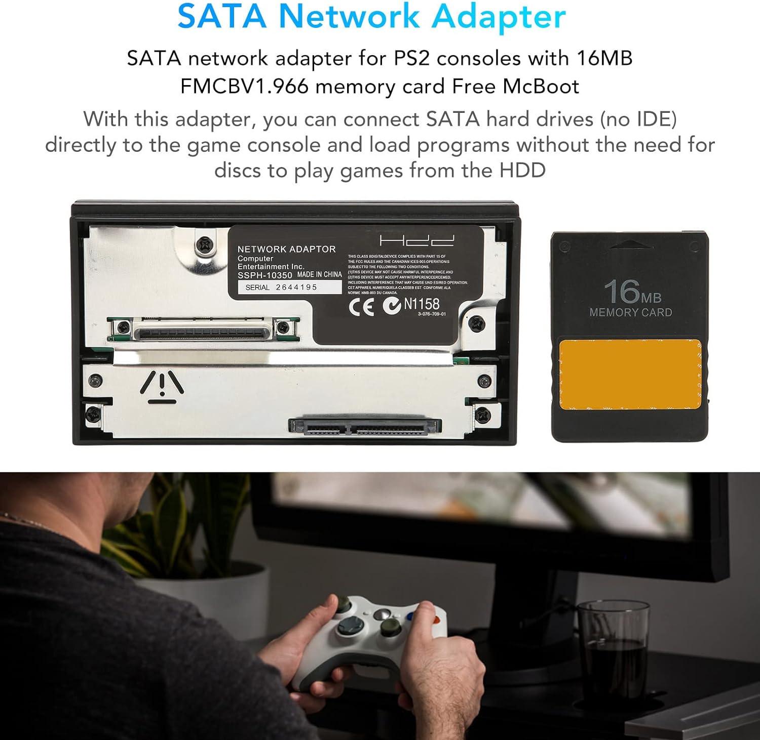 SATA Interface Network Adaptor for PS2 Game Console with 16MB FMCB V1.966  Memory Card Free McBoot HDD Hard Disk Adapter Plug and Play Anti  Interference