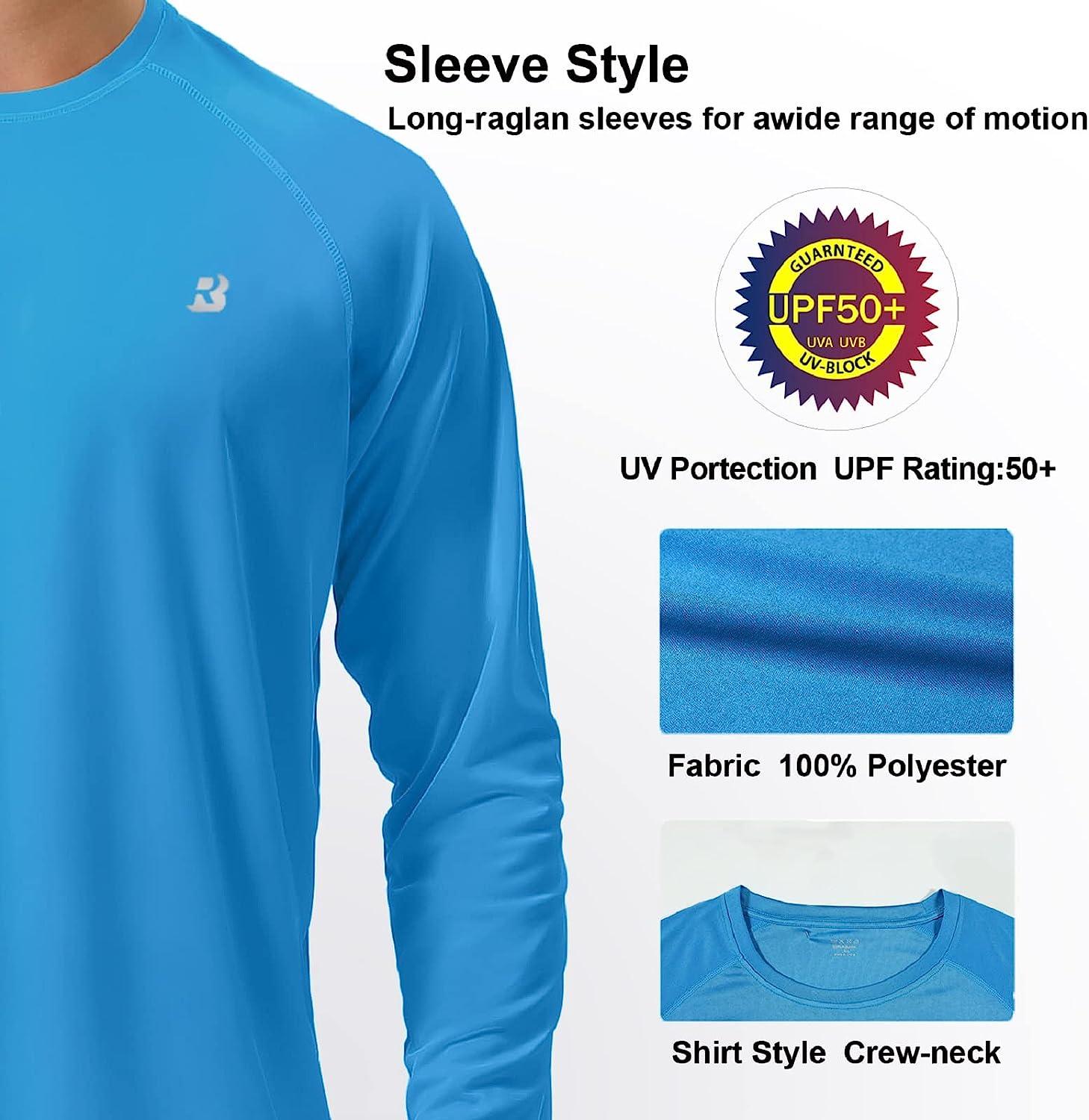 Roadbox Mens UPF 50+ UV Sun Protection Shirts Outdoor Long Sleeve Fishing T- Shirt for Hiking Swimming Rash Guard Campanula Blue Large