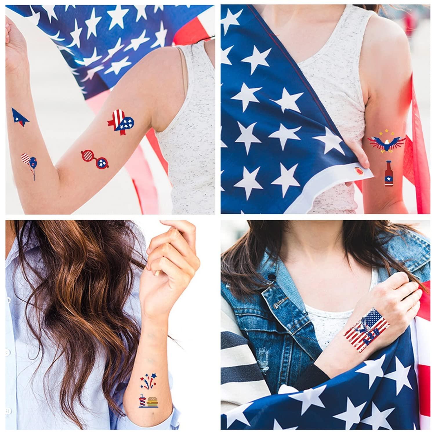 Buy USA Flag Tattoos Patriotic Stickers Independence Day July 4th Party  Decoration Body Art Fake Temporary Tattoos Decals for Women Men Girls Kids  Face Arm Skin Decor Supplies 31 Patterns Online at