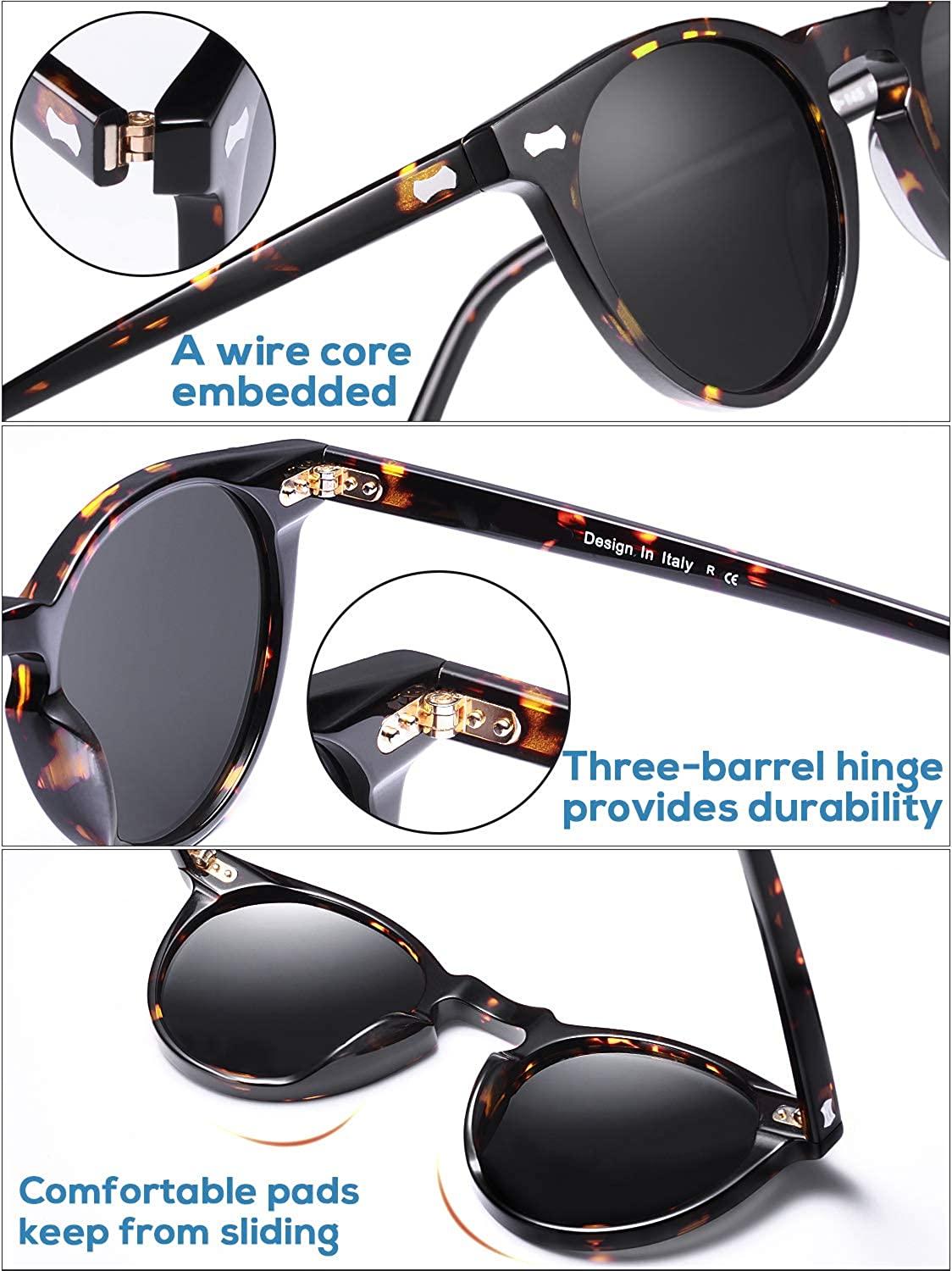 Carfia Acetate Polarized Mens Sunglasses UV Protection Retro Fashion Cool  Glasses for Driving Golf Fishing Waterskis W: L01 Black Frame Grey Lens
