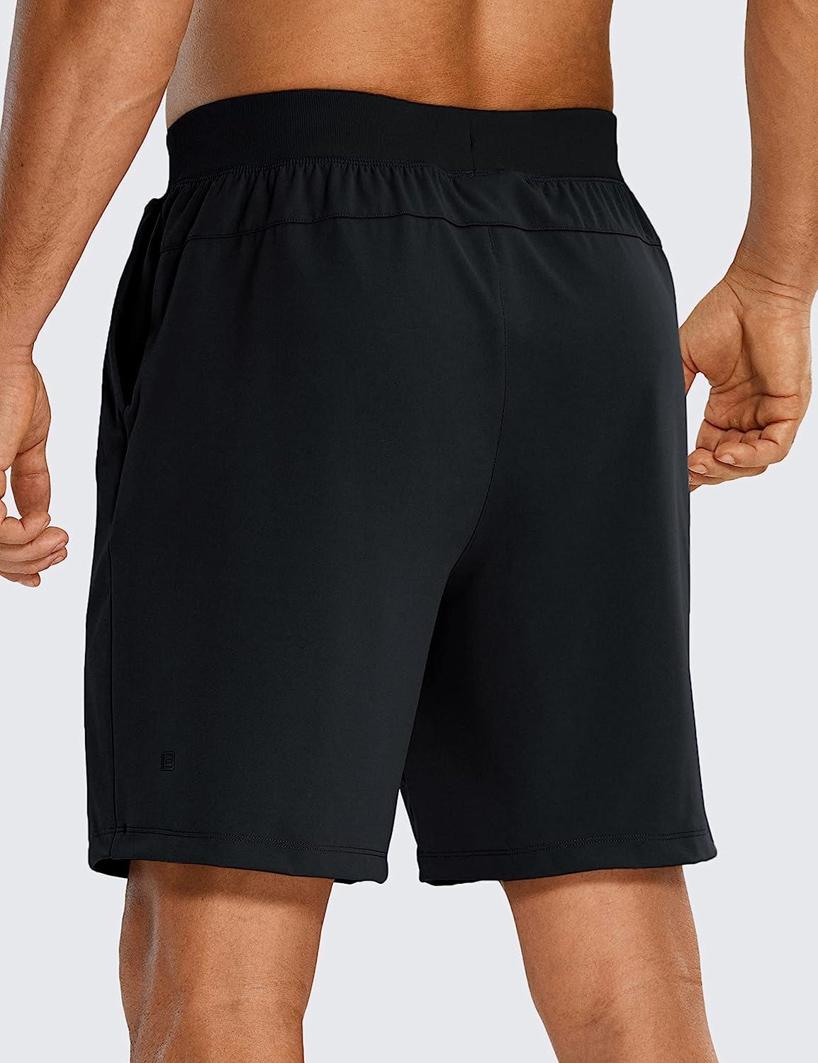 CRZ YOGA Men's Four-Way Stretch Workout Shorts - 7 Soft Durable Gym  Athletic Running Hiking Shorts with Zip Pockets 7 inches Medium Black