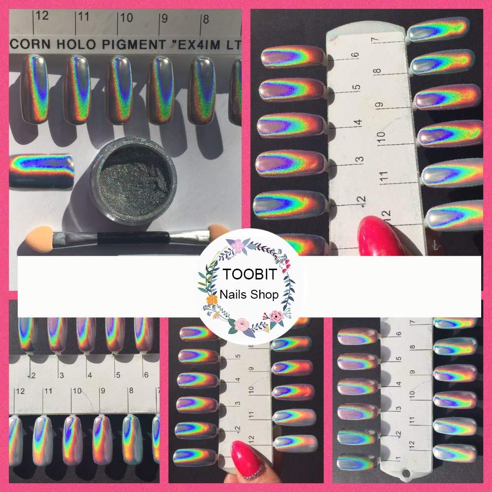 2 Jar Unicorn Chrome Nail Powder - Holographic Nail powder, Chrome Powder  for Nails, Mermaid Rainbow Mirror Effect, Multi Chrome Manicure Pigment,  0.08oz/2g With 2pcs Eyeshadow Sticks