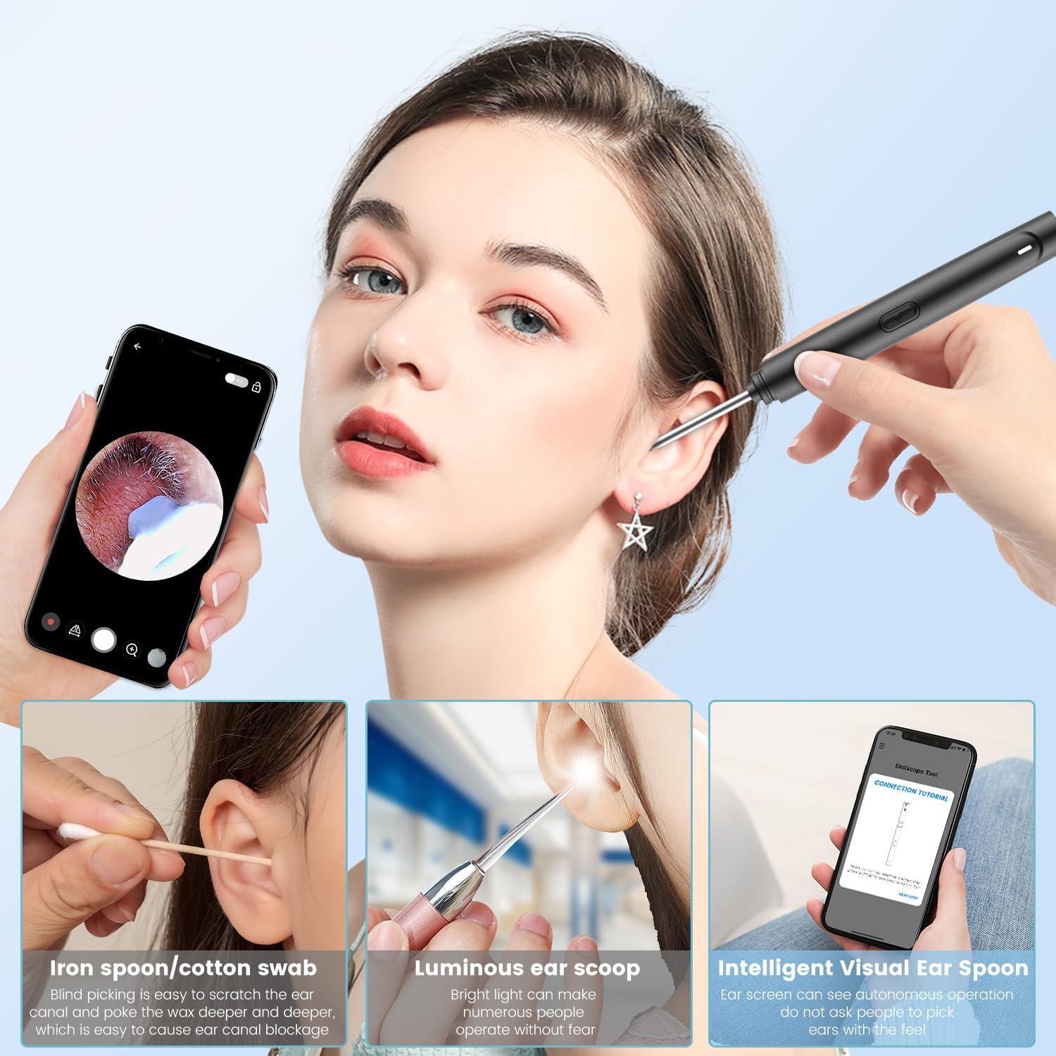 Ear Wax Removal Tool, Smart Visual Ear Cleaner, 1080P FHD Wireless Ear  Otoscope with 6 LED Lights, 5 Ear Spoon & 8 Traditional Tools, IP67  Waterproof