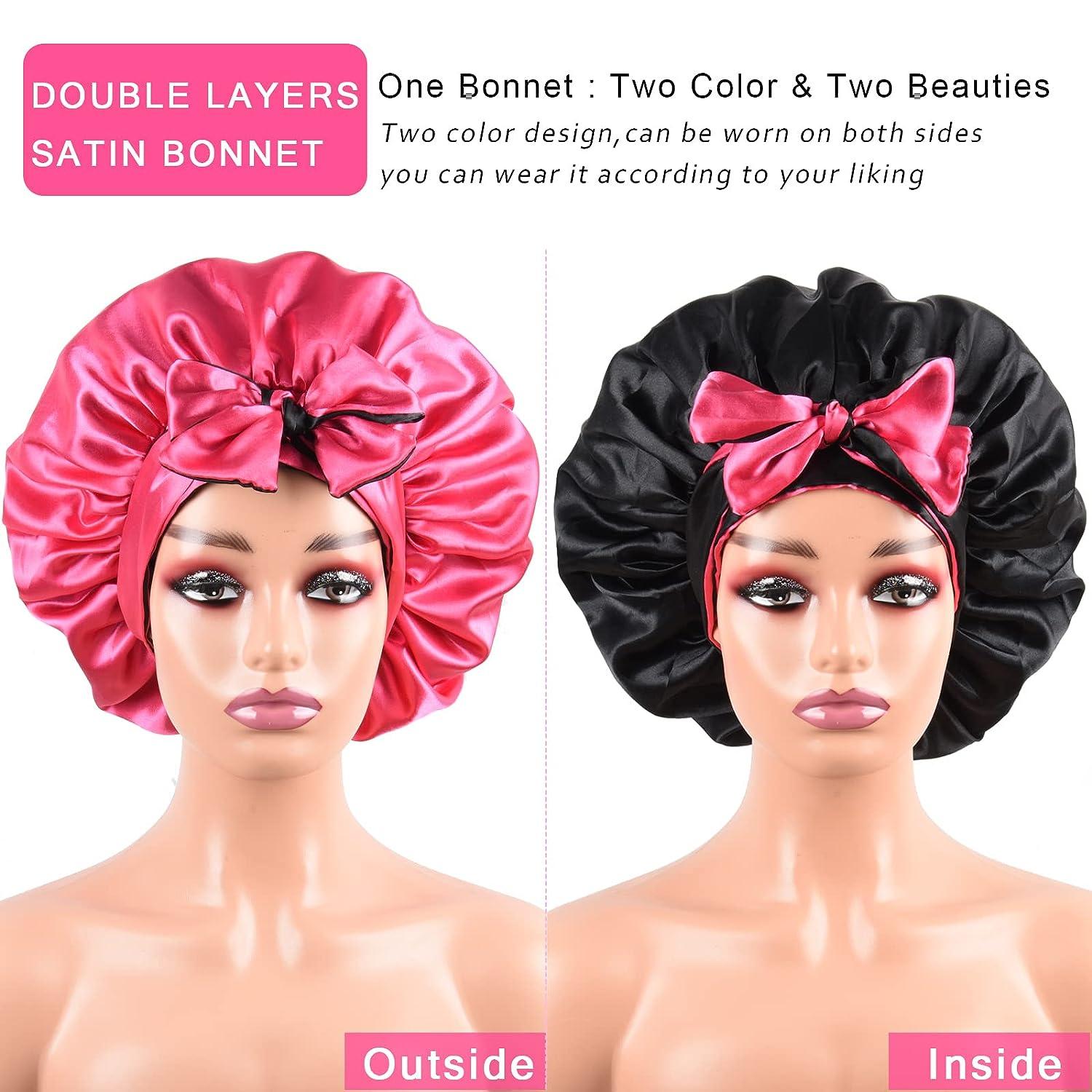 BONNET QUEEN Silk Bonnet for Sleeping Satin Bonnet Hair Bonnet Tie Bonnet  for Women with Stretch Band Natural Hair Curly Hair Hot Pink