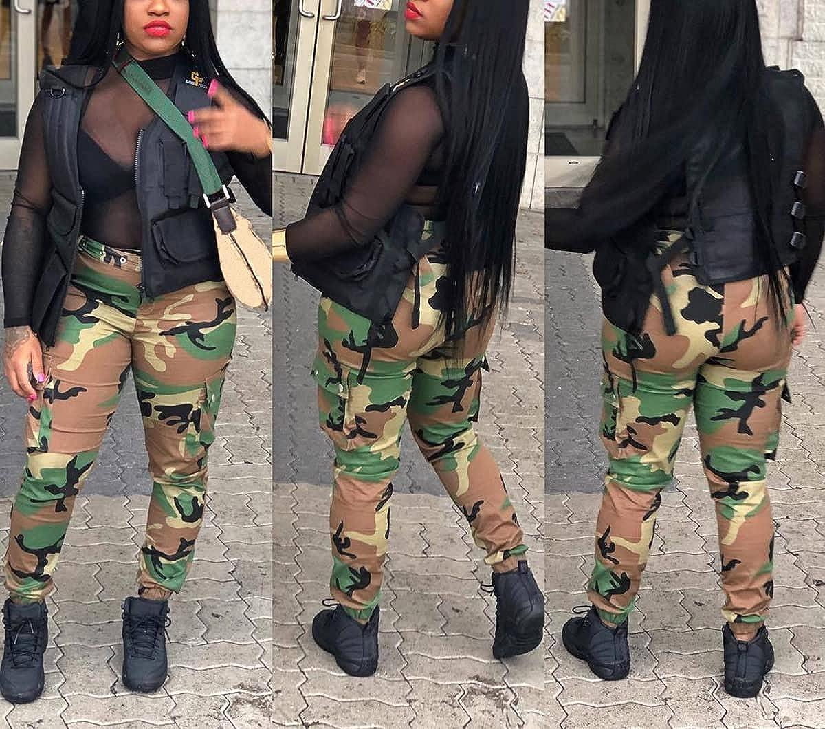 Women Camo Cargo Pants Camouflage Army Fatigue High Waisted Jogger  Sweatpants Plus Size