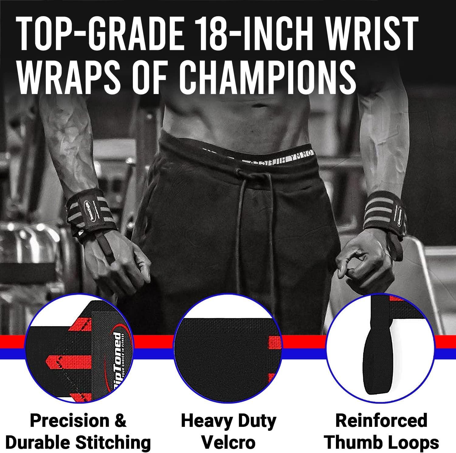 Rip Toned Wrist Wraps - 18 Professional Grade with Thumb Loops - Wrist  Support Braces - Men & Women - Weight Lifting, Crossfit, Powerlifting,  Strength Training Stiff Fit Black