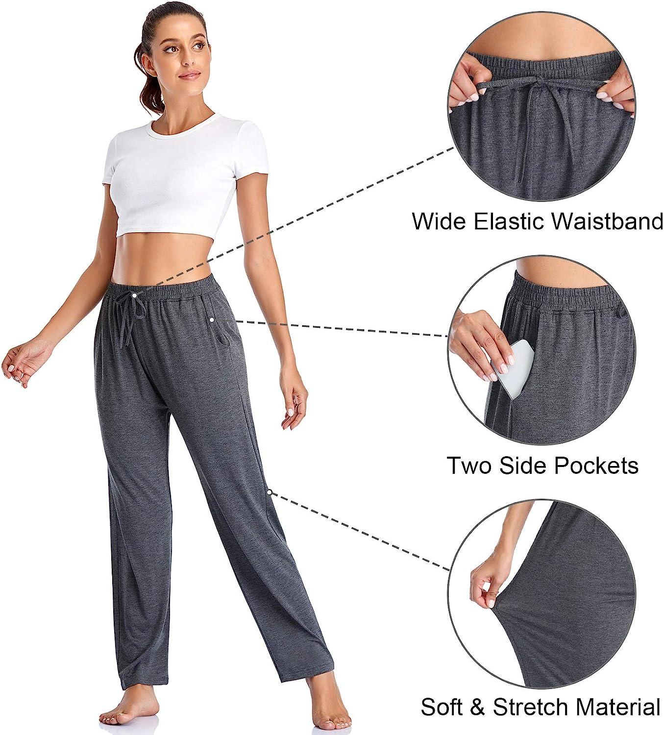 Envlon Women's Yoga Pants with Pockets Comfy Stretch Loose Wide Leg Casual  Pants Breathable Running Workout Lounge Pants Dark Grey Large
