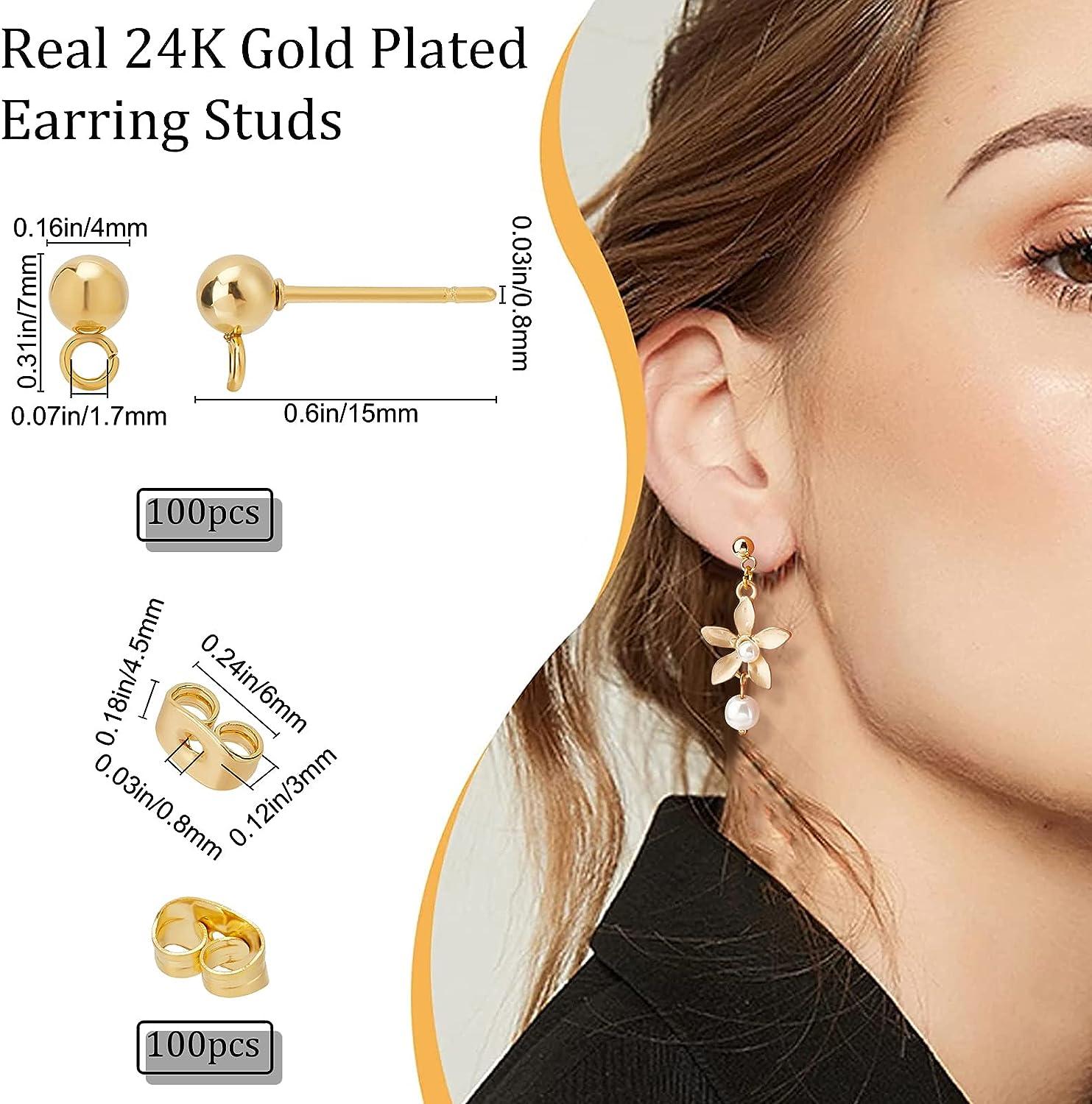 Beebeecraft 100PCS 24K Gold Plated Earring Studs Earring Posts