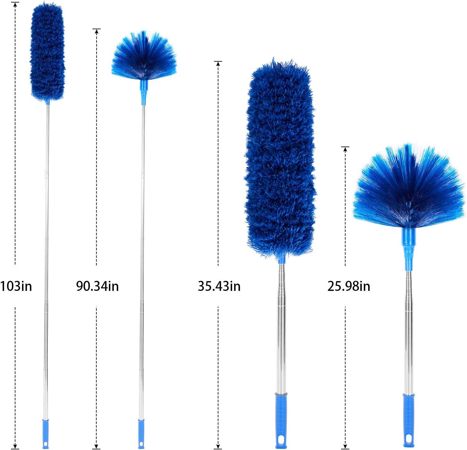 Ceiling Fan Duster with Extension Pole, Cobweb & Corner Brush Cleaning Kit  w 2 Duster Heads for Cleaning,15- 100 Inch Long Handle Aluminum Telescoping  Pole, Washable(Blue)