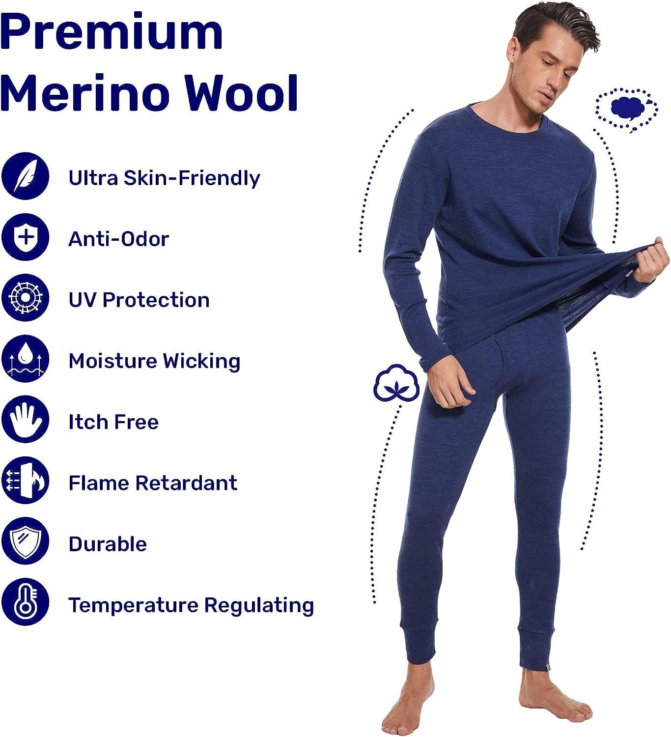 100% Merino Wool Base Layer Mens Set 250g Midweight Merino Wool Thermal  Underwear Long John
