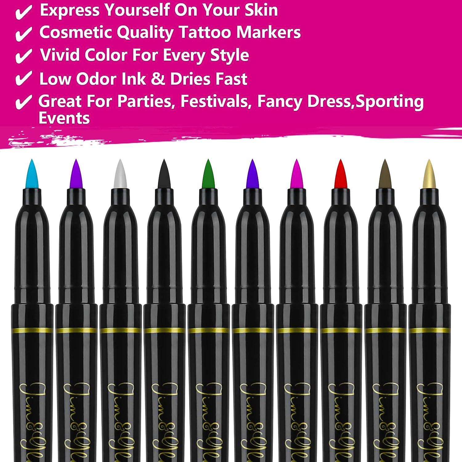 Jim&Gloria Body Art Tattoo Pen 10 Colors With Gold and Silver Fake