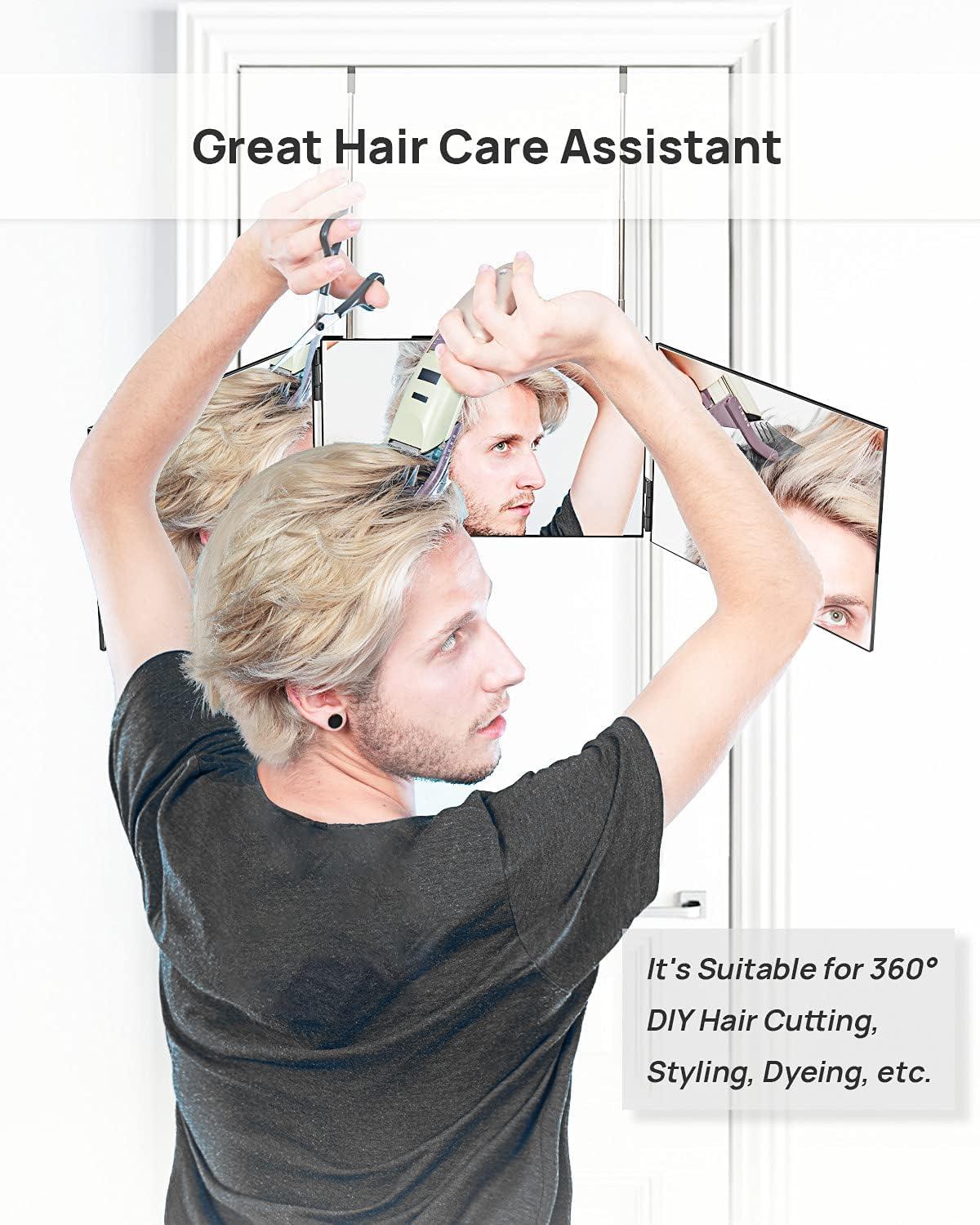 Self-Cut System Travel Version Three Way Mirror for Self Hair Cutting with Hooks