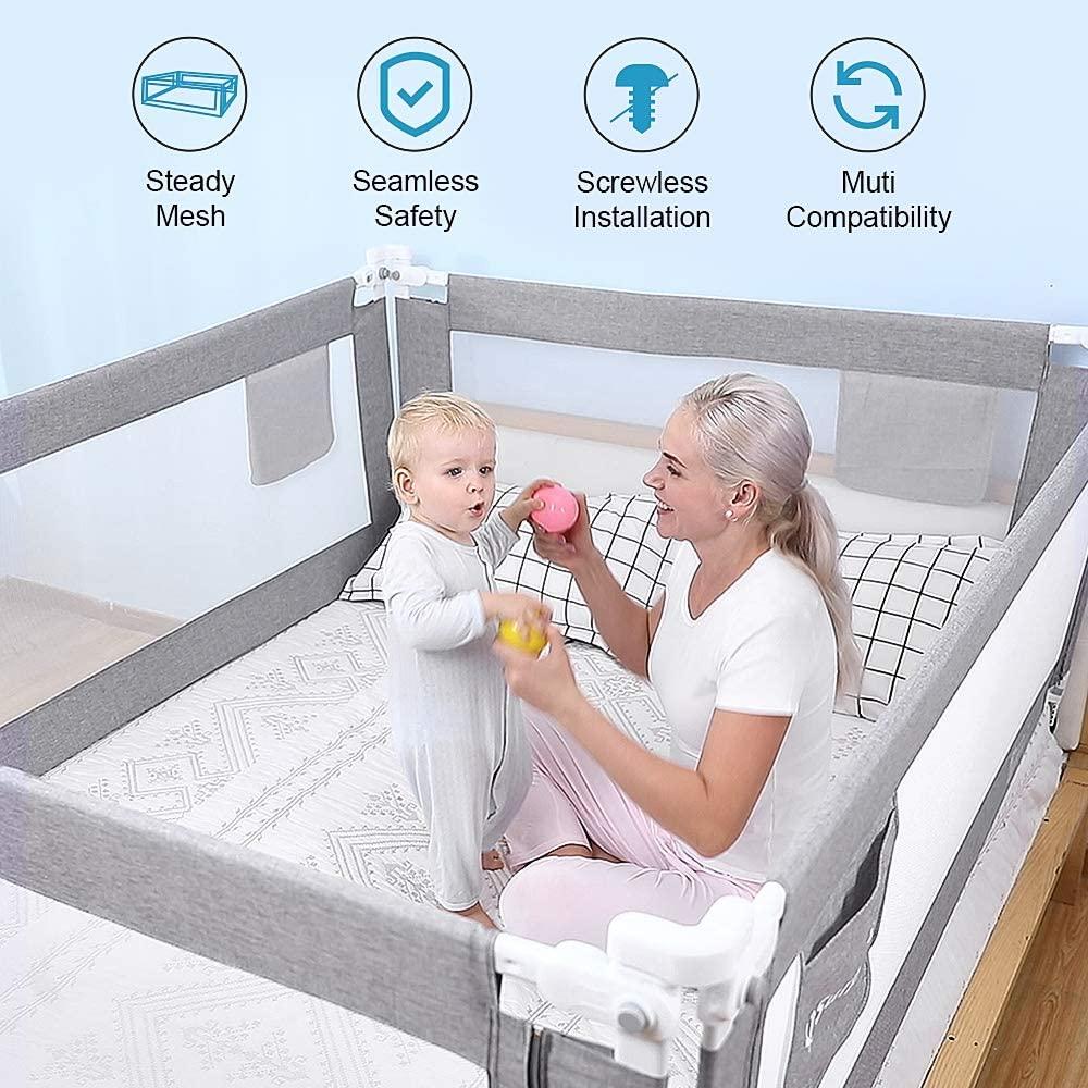Bed Rail for Toddlers - Baby Bed Guard Rail with Double Child Lock, Safety  Bedrail for Children Kids with Pattern, Infants Height Adjustment Guardrail