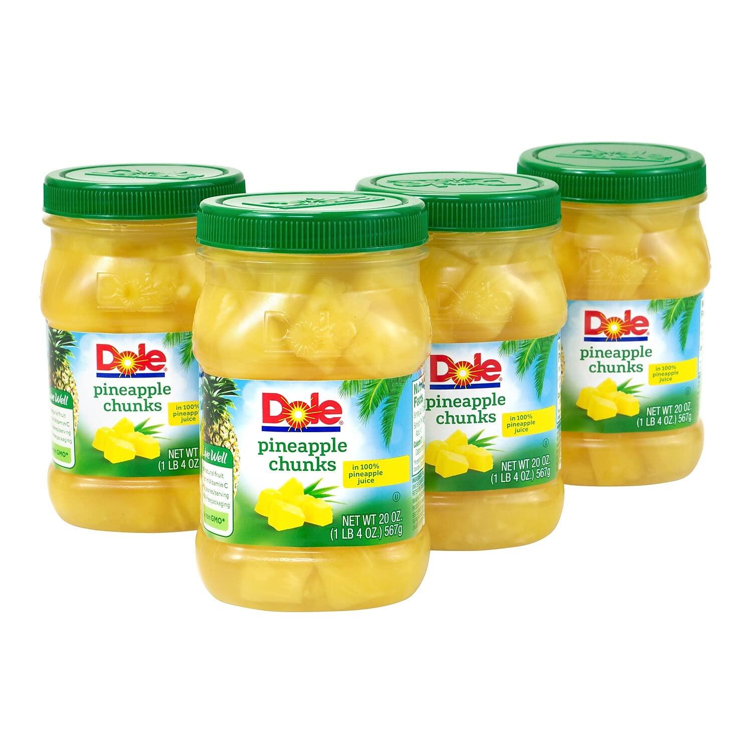 Dole Pineapple Chunks in 100 Percent Pineapple Juice - 20 Ounce - 4 Jars