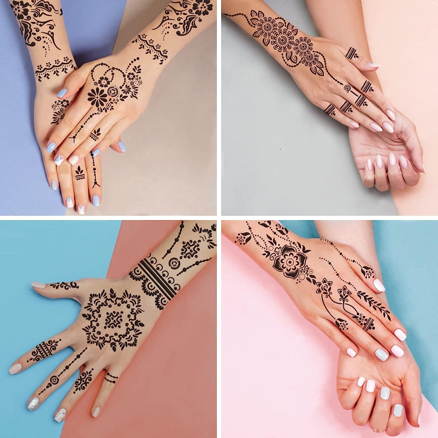 Full hand henna tattoo Design both hand (one pair) feel realistic mehndi  color on hand for