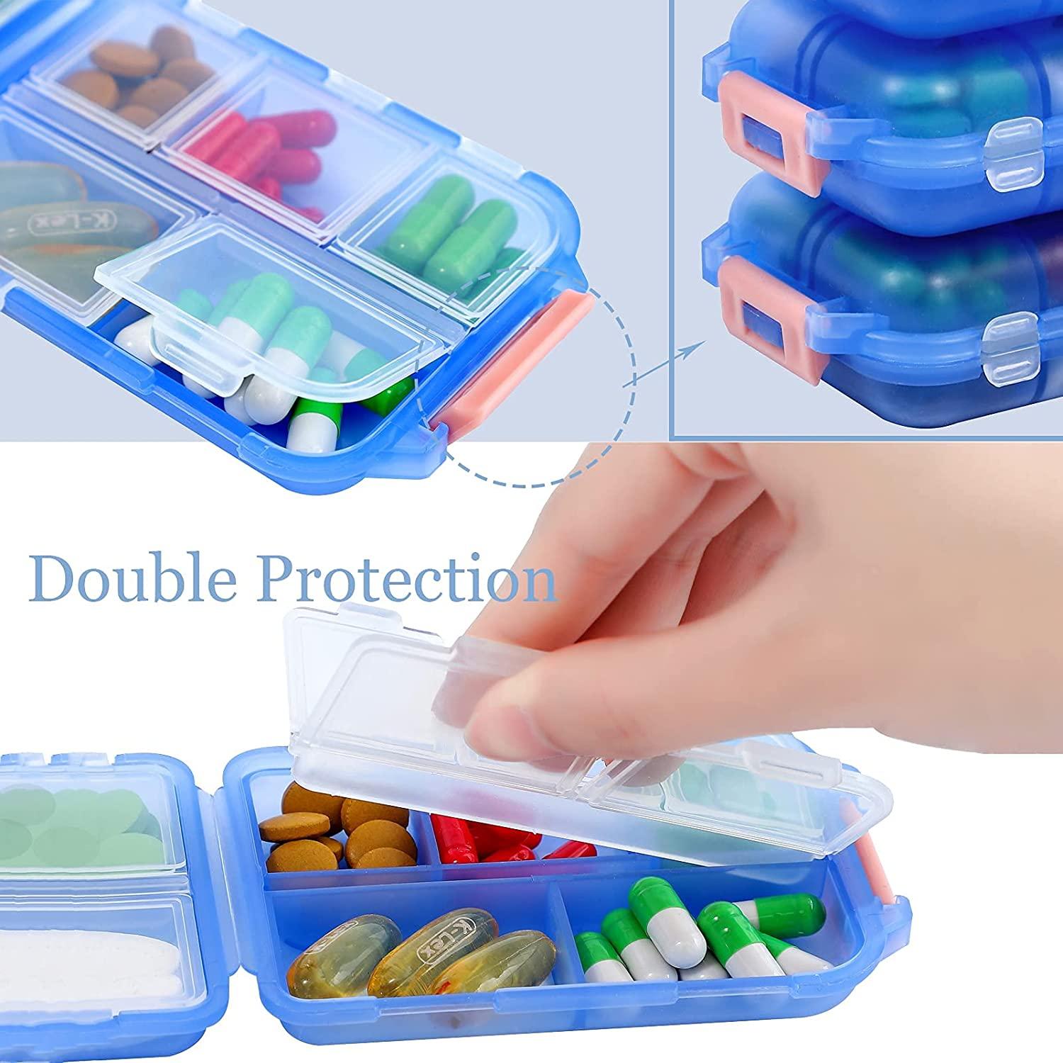 M Muchengbao 2 Pack Couple Travel Pill Case for Purse 10 Compartments Portable Small 7-Day Weekly Travel Pill Organizer Portable Pocket Pill Box Dispe