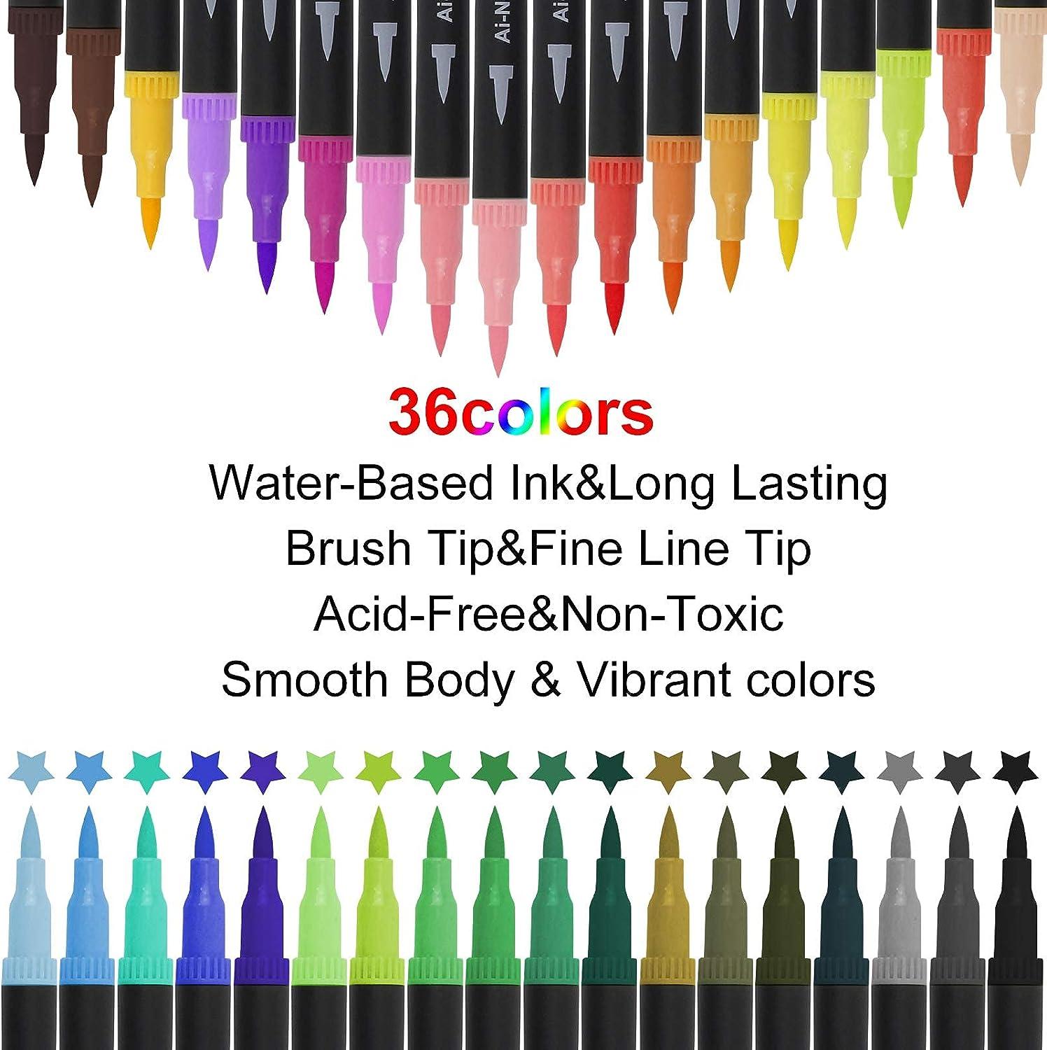 .com: Aen Art Dual Brush Markers Pen, 36 Double Tip Coloring Marker,  Thin Tip Brush Pens for Beginners Hand Lettering, Journaling, Note Taking  and Coloring Book (18 Count)