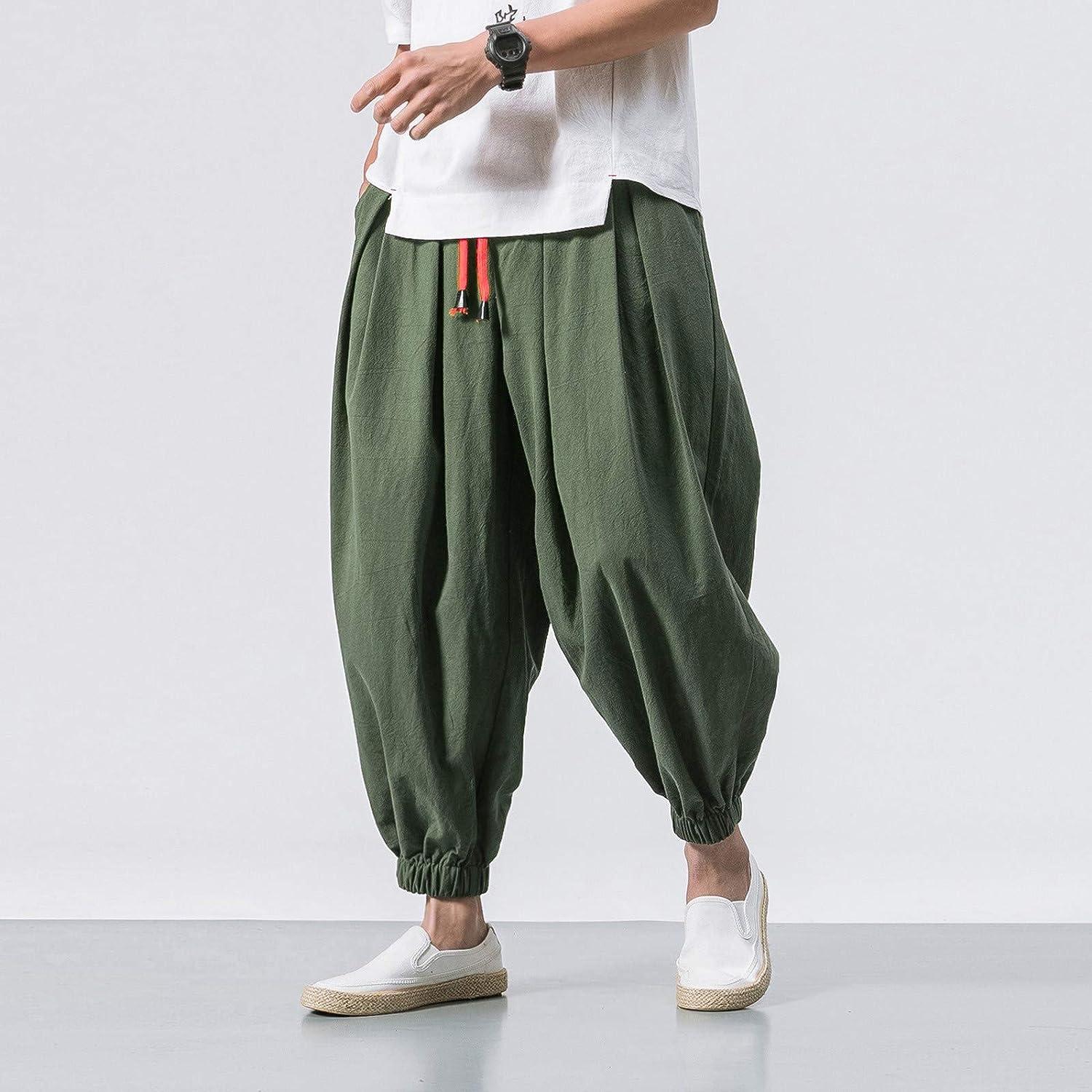 INSPI Oversized Trouser Baggy Pants with Drawstring for Men in Army Gr