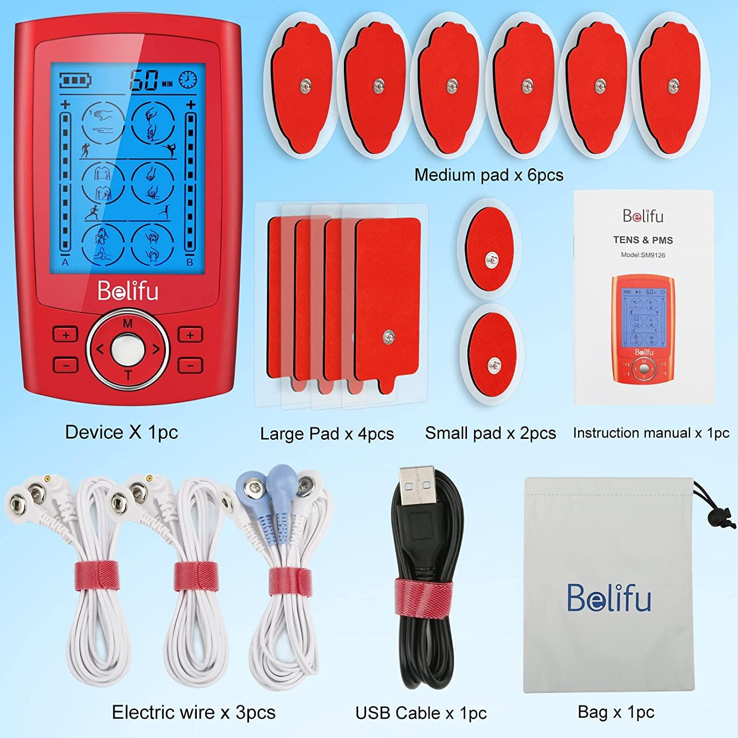Belifu Dual Independent Channels TENS EMS Unit for Pain Relief, TENS Unit  Muscle Stimulator with 24 Modes 20 Levels Intensity, Electric Pulse  Massager