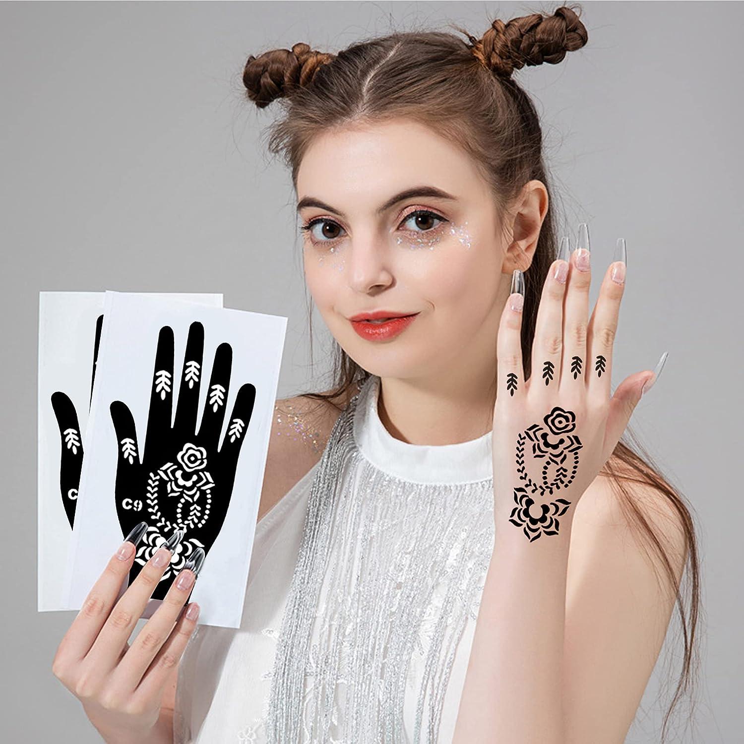 24 Sheets Henna Tattoo Stencil Kit 280pcs Henna Stencils Reusable Temporary Indian Glitter 5419