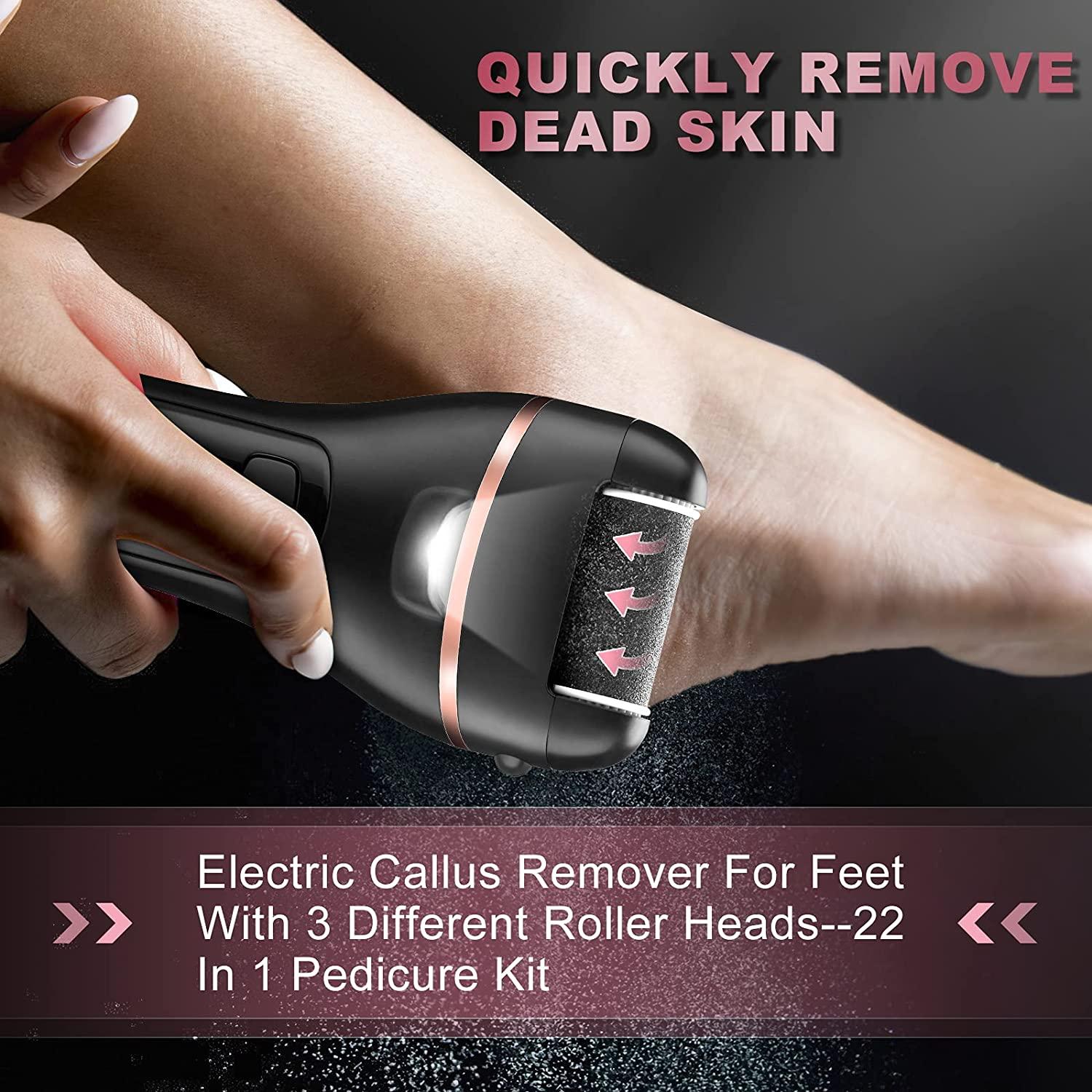 Callus Remover for Feet Electric,Rechargeable Foot File Hard Skin  Remover,Foot Scrubber Ddead Skin Remover with 3 Roller Heads,3  Speed,Battery Display