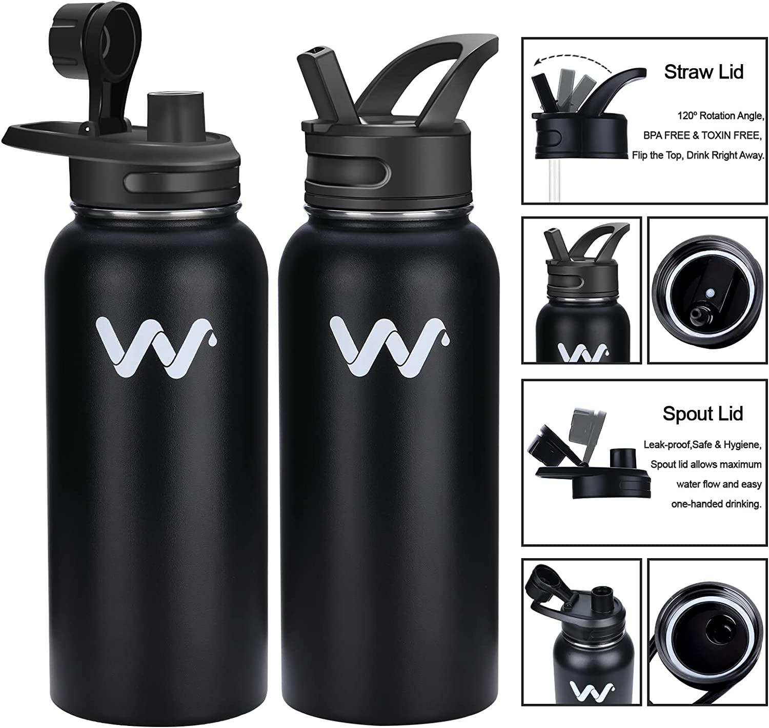 WEREWOLVES 32 oz Insulated Water Bottle, Stainless Steel Vacuum Sports Water  Bottle with 2 Lids, Durable Leakproof Metal Thermos, BPA-free Water Flask  Jug with Strap for Gym Camping 