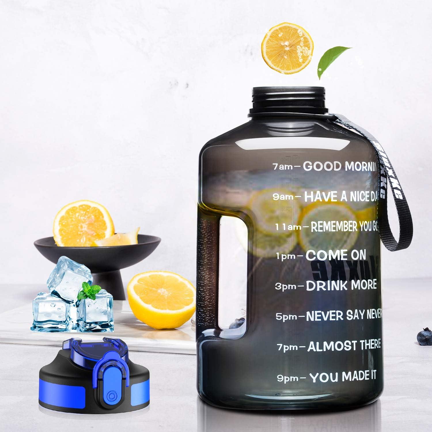 SLUXKE 1 Gallon Water Bottle Portable Water Jug Fitness Sports Daily Water Bottle with Motivational Time Marker,Leak-Proof, Wide