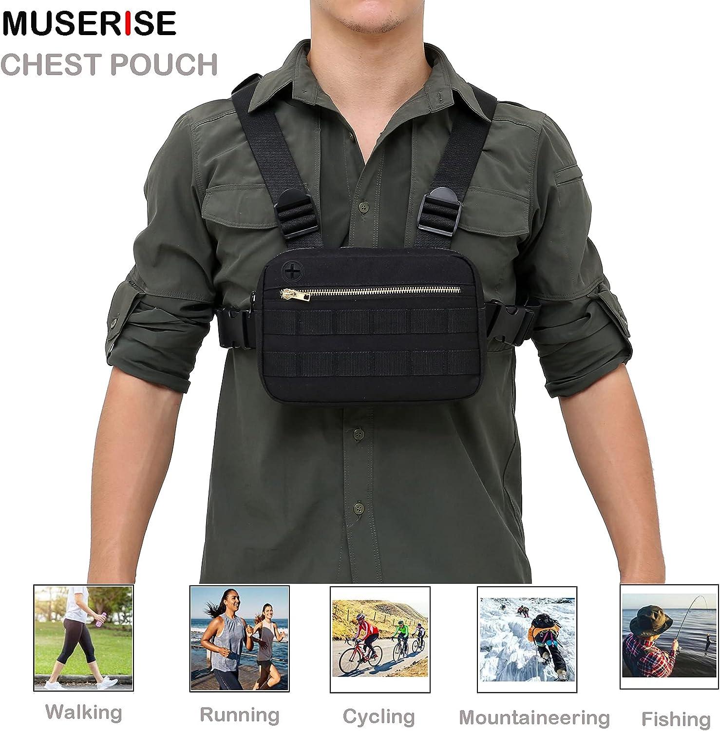 Muserise Outdoor Sports Utility Chest Pack Tactical EDC Chest Bag For Men  Lightweight Conceal Chest Pouch Holster Chest Rig Vest With Built-In Phone  Holder For Workouts Cycling (Olive green) Olive Green