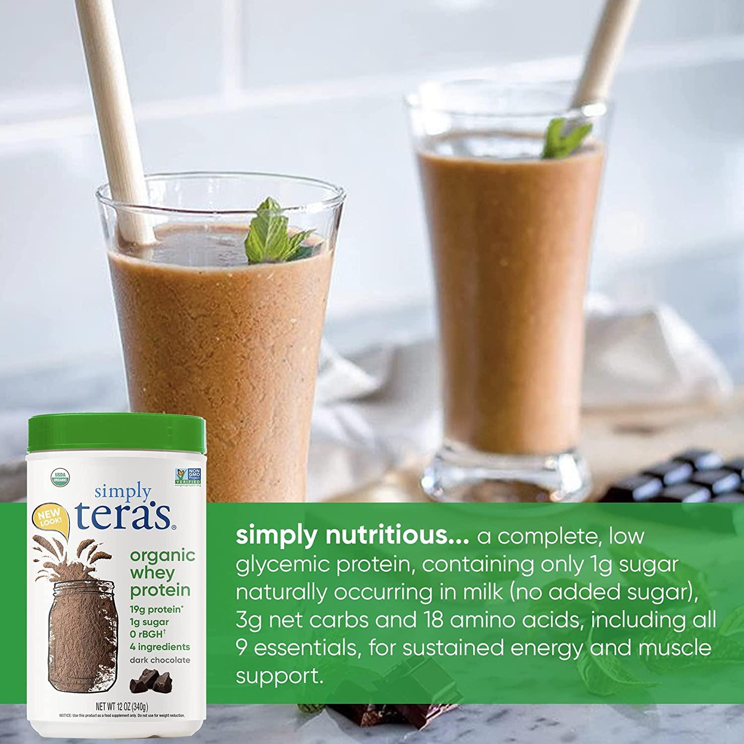Simply tera's Organic Whey Protein Powder Dark Chocolate Flavor Dark  Chocolate 12 Ounce (Pack of 1)