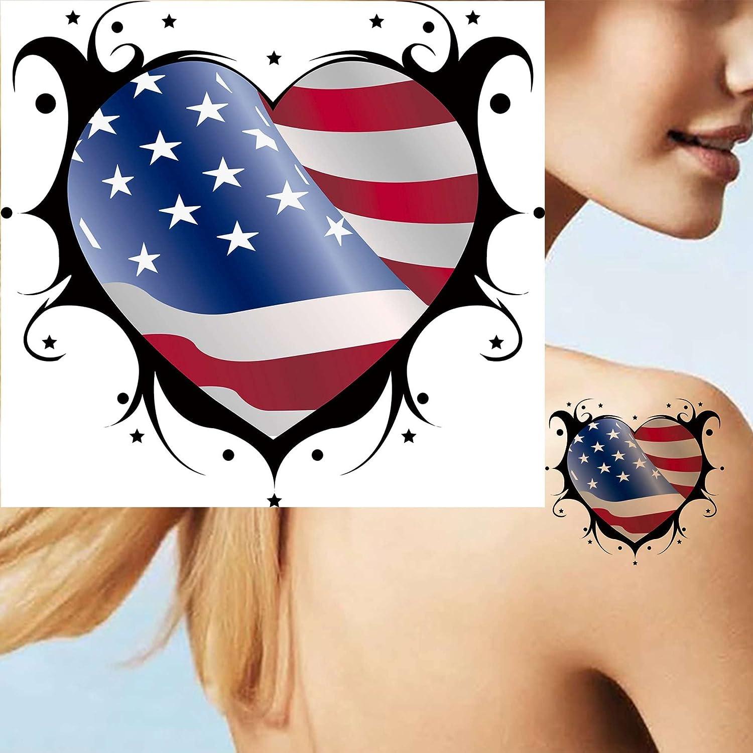 Dopetattoo 6 sheets Temporary Tattoos Heart American Flag Usa 4Th