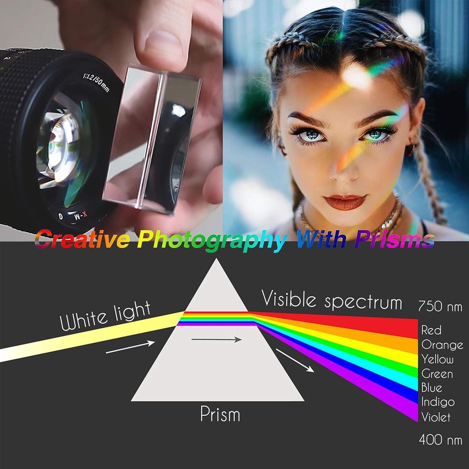 Lot de 4 prismes en cristal K9 pour photographie, comprenant une boule de  cristal de 55 mm, un cube de cristal de 50 mm, un prisme triangulaire de 50