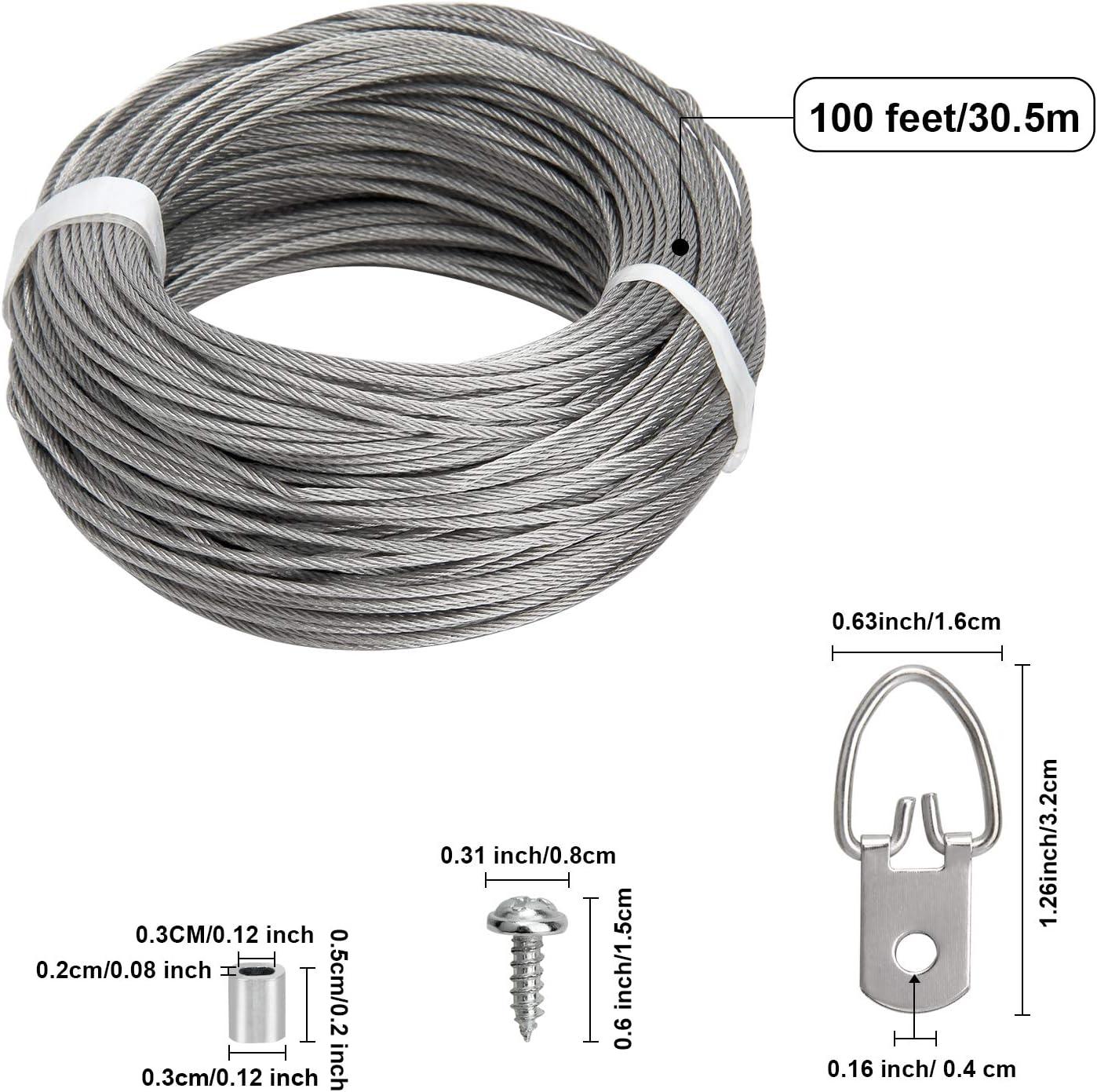 Picture Hanging Kit - 100 Feet Stainless Steel Hanging Wire, 60 Pcs D Ring  Picture Hangers with Screws and 60 Pcs Aluminum Crimping Loop Sleeve for  Hanging Paintings Photos