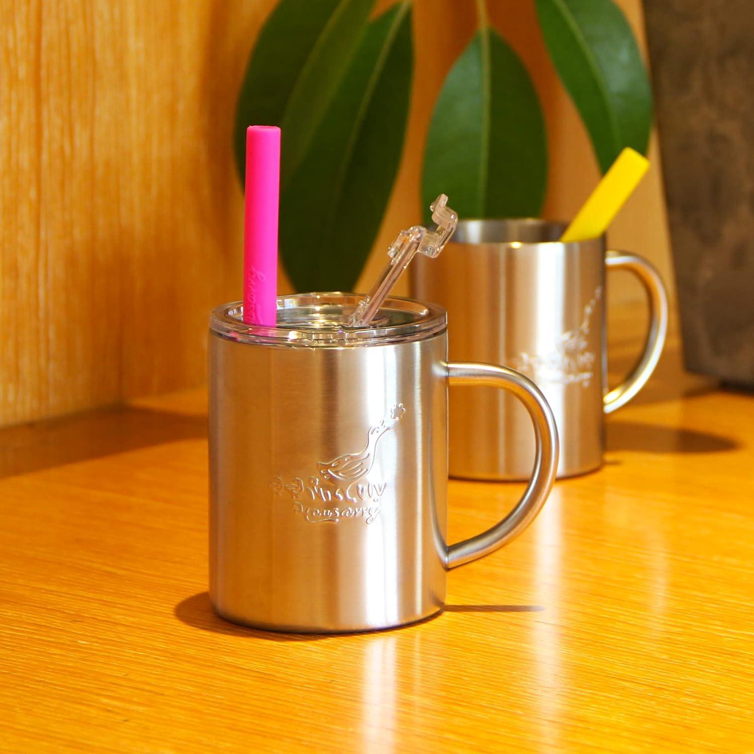 Toddlers Smoothie Cup, Toddler Cups with Straws, Set of 2 Stainless Steel  Straw Sippy Cup