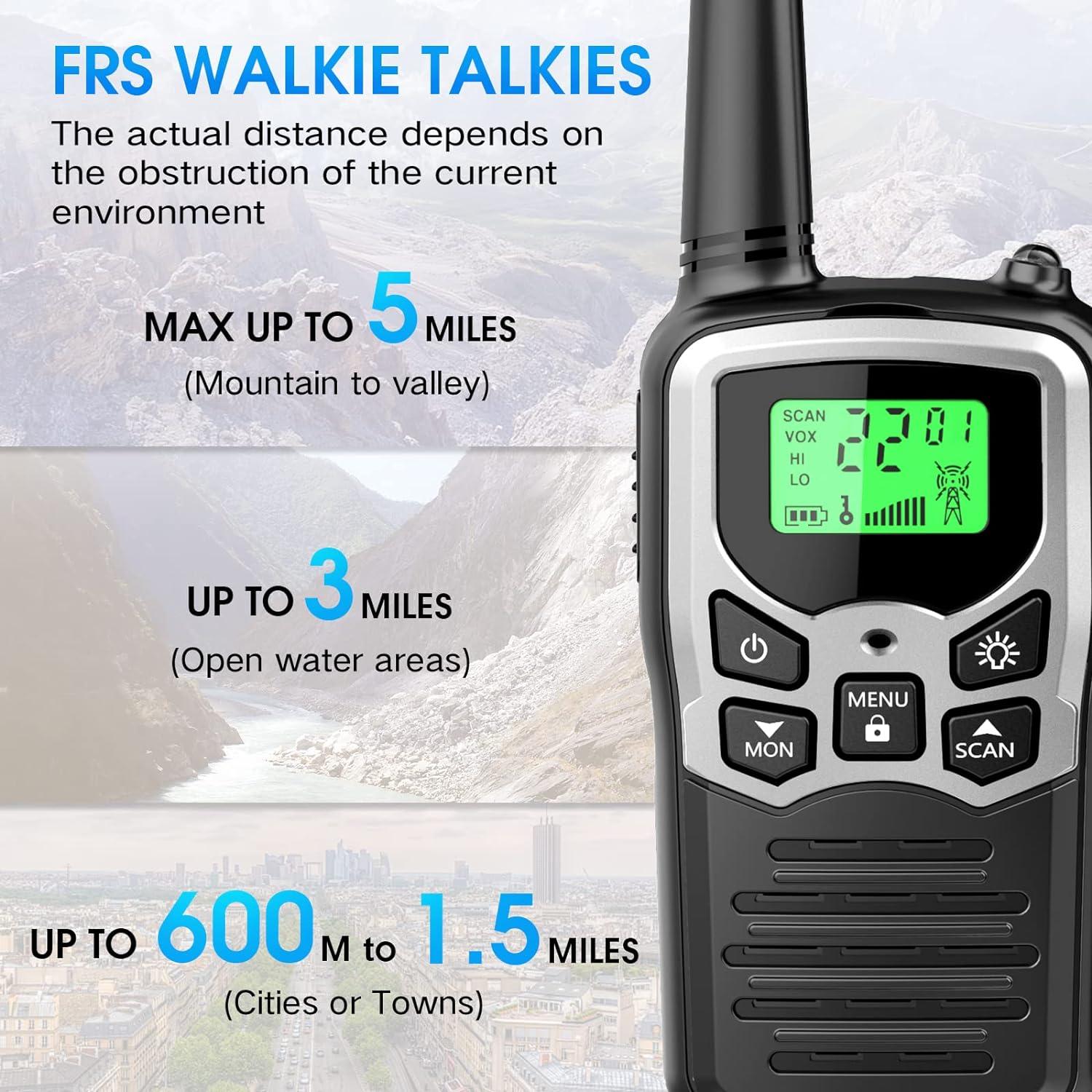 Walkie Talkies RV-7 with 22 FRS Channels, Rivins Walkie Talkies Long Range  for Adults with LED Flashlight VOX Scan LCD Display, Handheld Walkie Talkie