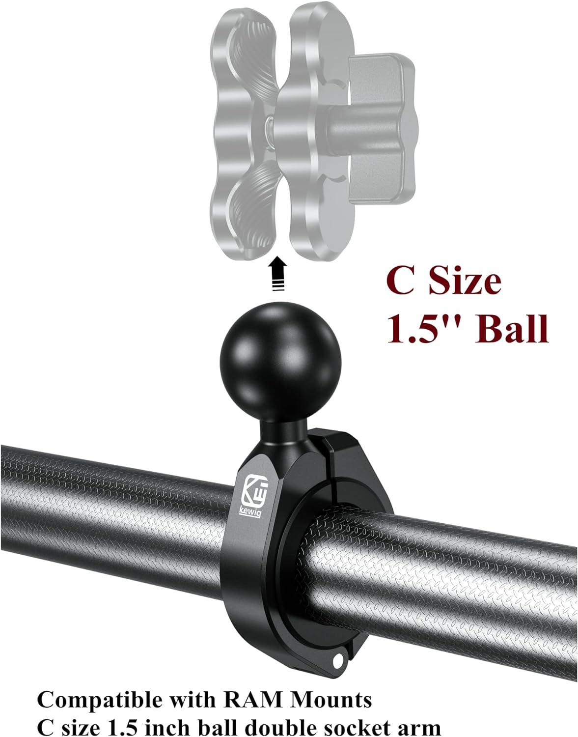 BRCOVAN Aluminum Alloy Large Bar Clamp Mount with 1.5'' TPU Ball Fit on ATV  UTV 1.5''/1.75''/1.85''/2''/2.1'' Roll Cage Compatible with RAM Mounts C  Size 1.5'' Ball Double Socket Arm