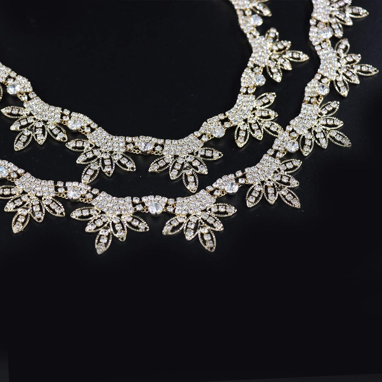 Pawkyjar 0.5 Yard Rhinestone Ribbon Tassel Chain Fringe Diamond Bridal Trim  Fringe Crystal Applique Accessories
