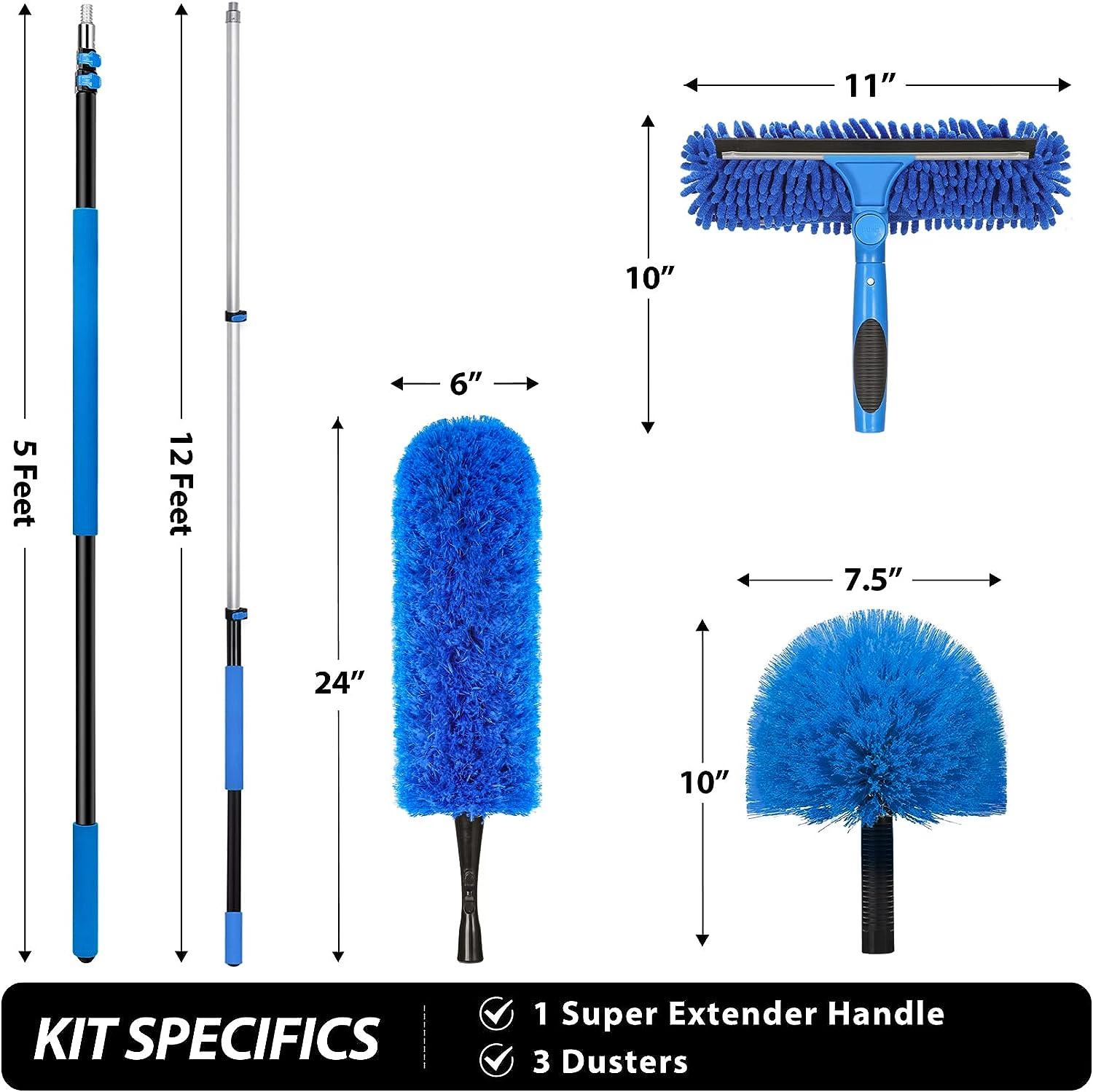 20 Foot High Reach Duster Kit with 5-12 Ft Extension Pole, Window Squeegee  with Scrubber, Cobweb Duster Spider Web Brush, High Ceiling Fan Duster for  Cleaning High Window, Ceiling Fan, Interior Roof